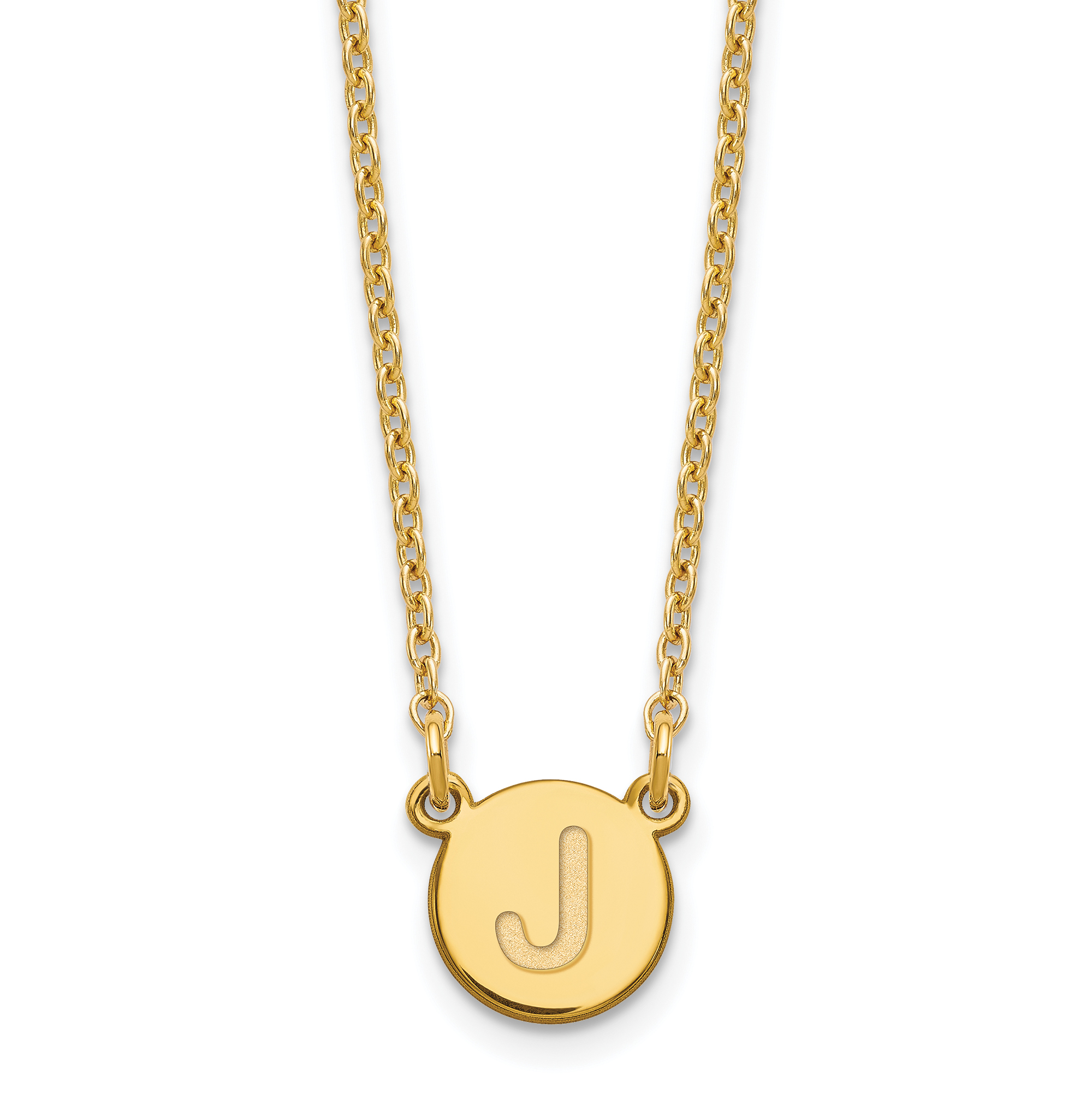 Sterling Silver Gold-plated Tiny Circle Block Letter J Initial Necklace (XNA722GP/J)