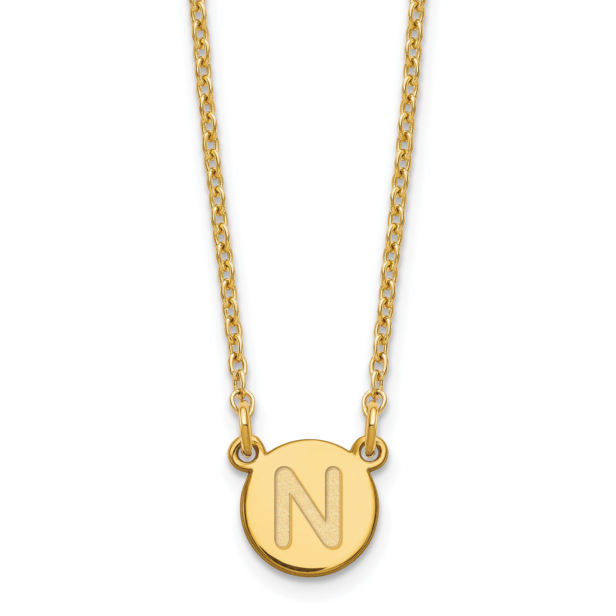 Sterling Silver Gold-plated Tiny Circle Block Letter N Initial Necklace (XNA722GP/N)