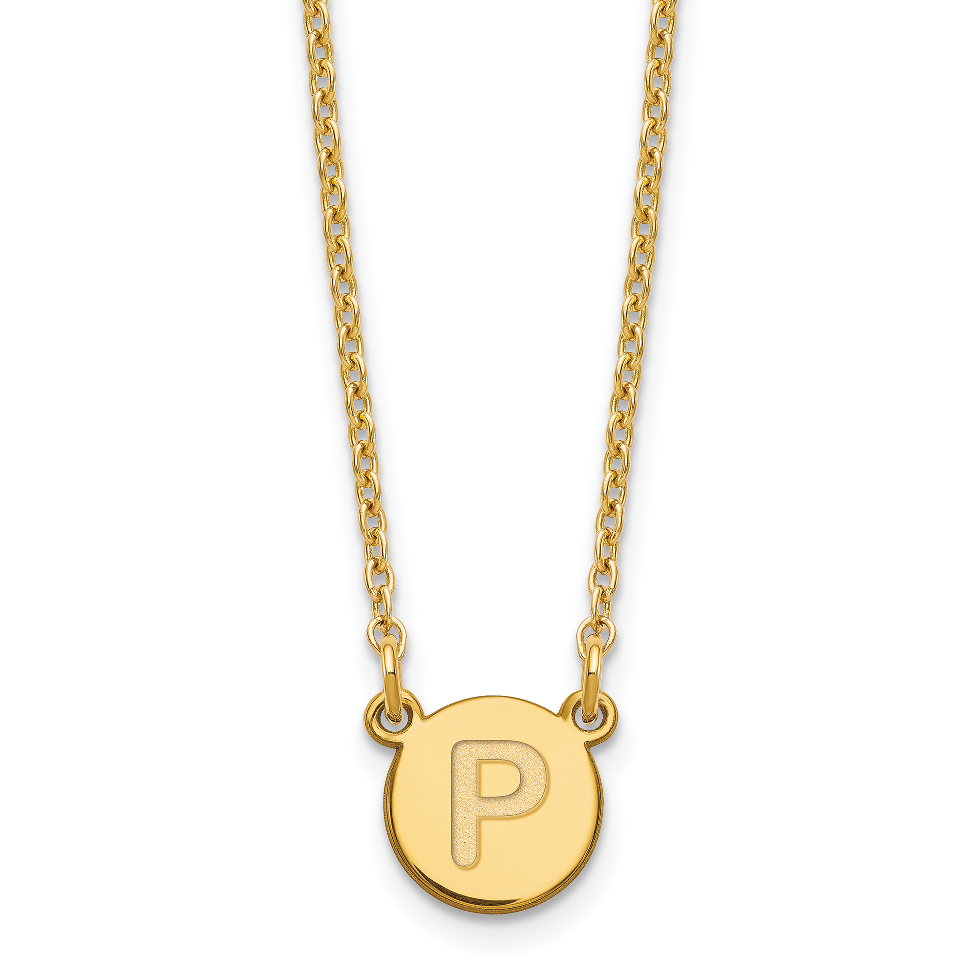 Sterling Silver Gold-plated Tiny Circle Block Letter P Initial Necklace (XNA722GP/P)
