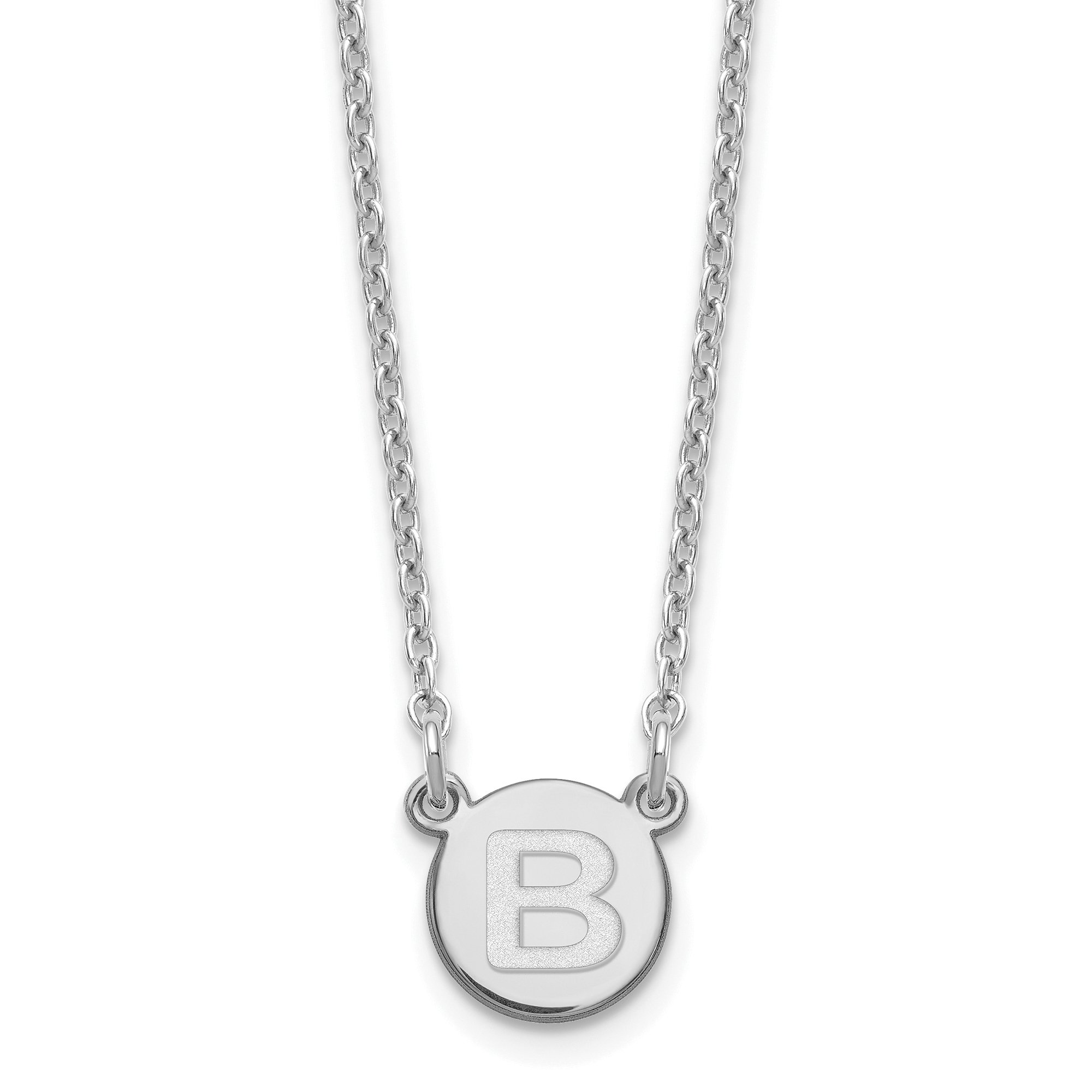 Sterling Silver Rhodium-plated Tiny Circle Block Letter B Initial Necklace (XNA722SS/B)