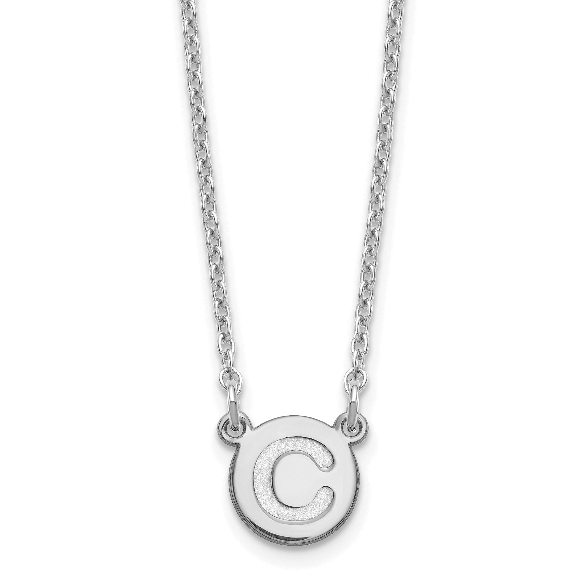 Sterling Silver Rhodium-plated Tiny Circle Block Letter C Initial Necklace (XNA722SS/C)