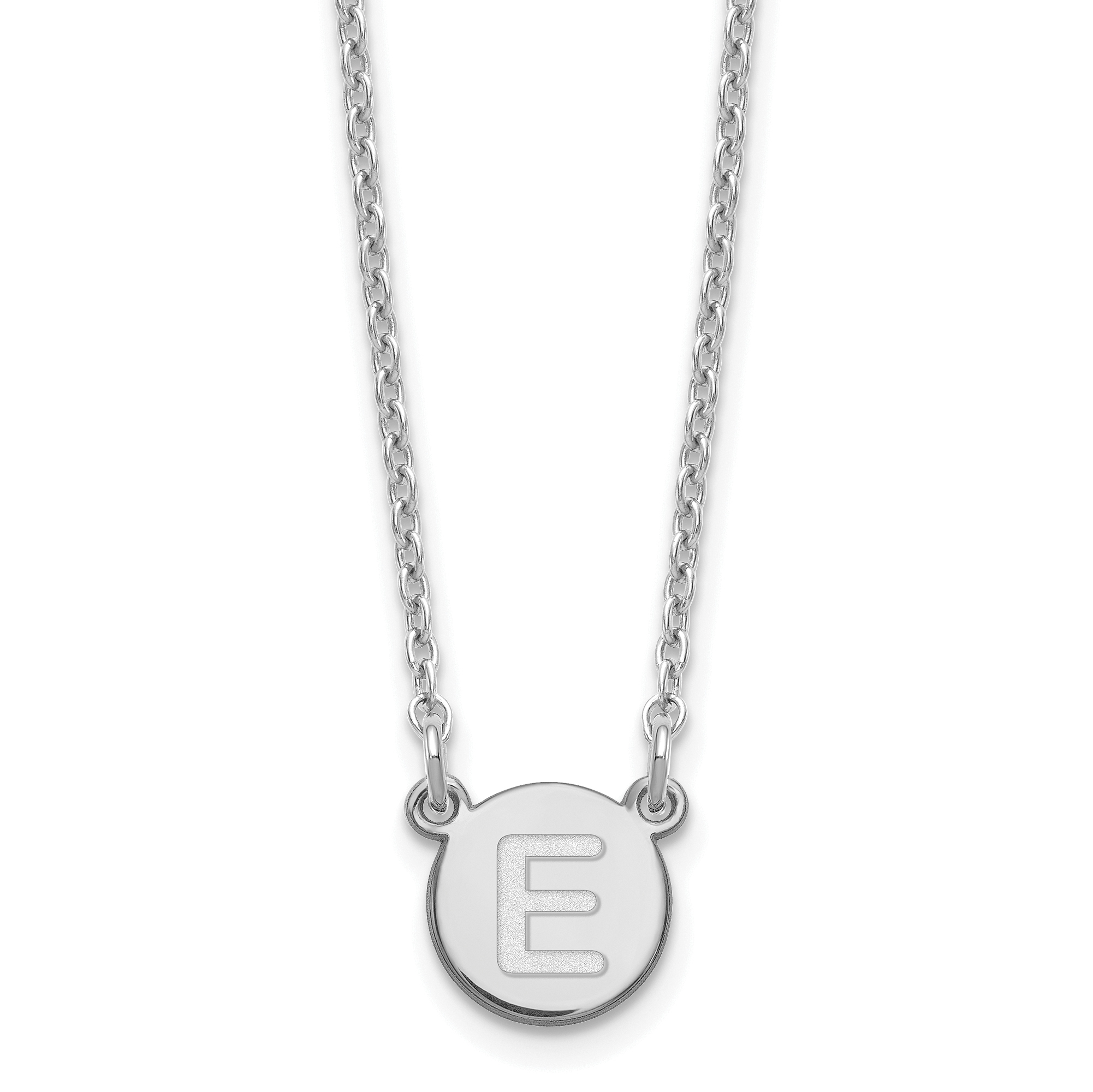 Sterling Silver Rhodium-plated Tiny Circle Block Letter E Initial Necklace (XNA722SS/E)