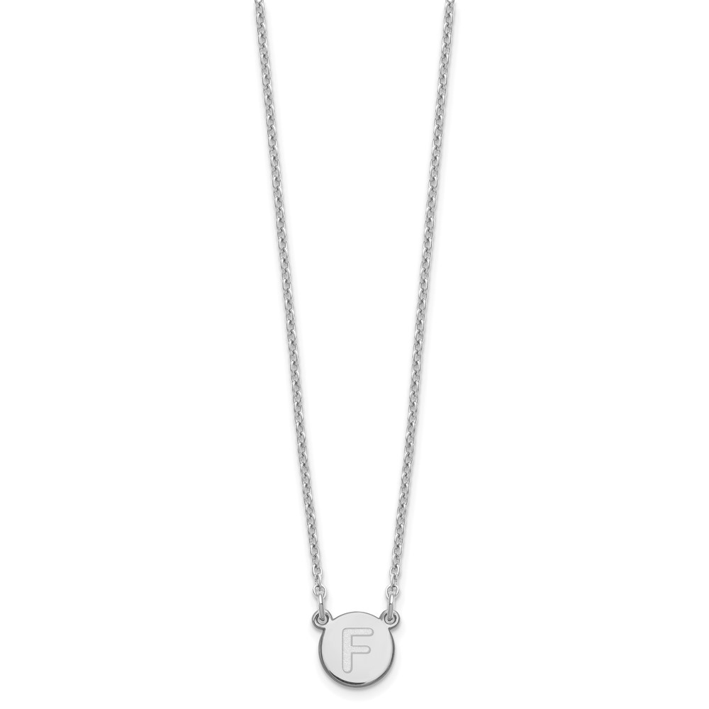 Sterling Silver Rhodium-plated Tiny Circle Block Letter F Initial Necklace (XNA722SS/F)