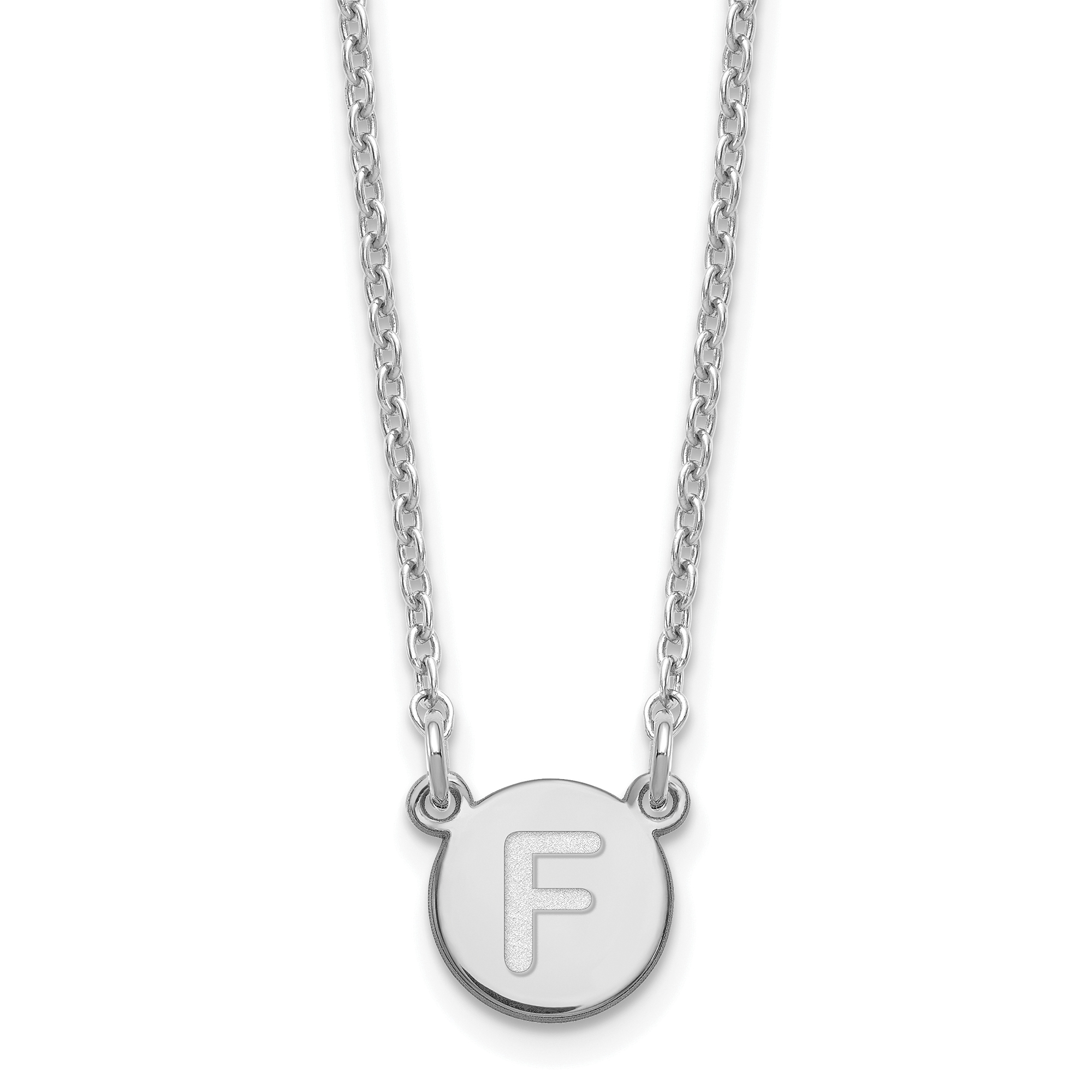 Sterling Silver Rhodium-plated Tiny Circle Block Letter F Initial Necklace (XNA722SS/F)