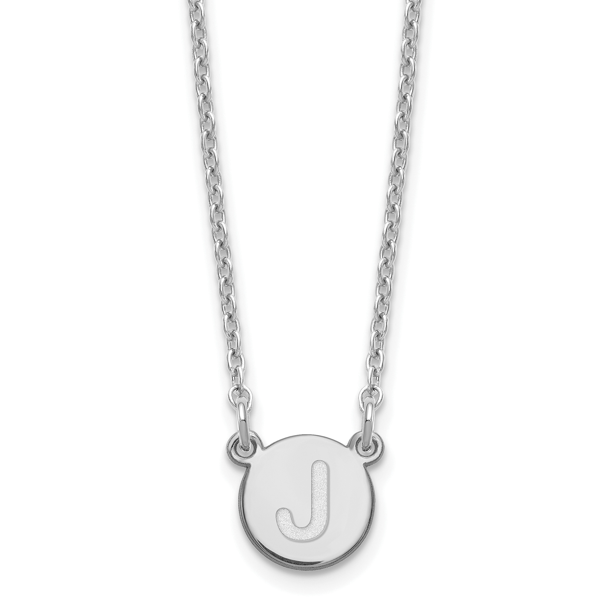 Sterling Silver Rhodium-plated Tiny Circle Block Letter J Initial Necklace (XNA722SS/J)