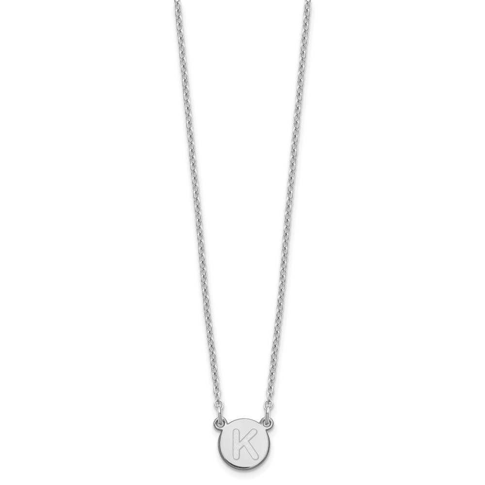 Sterling Silver Rhodium-plated Tiny Circle Block Letter K Initial Necklace (XNA722SS/K)