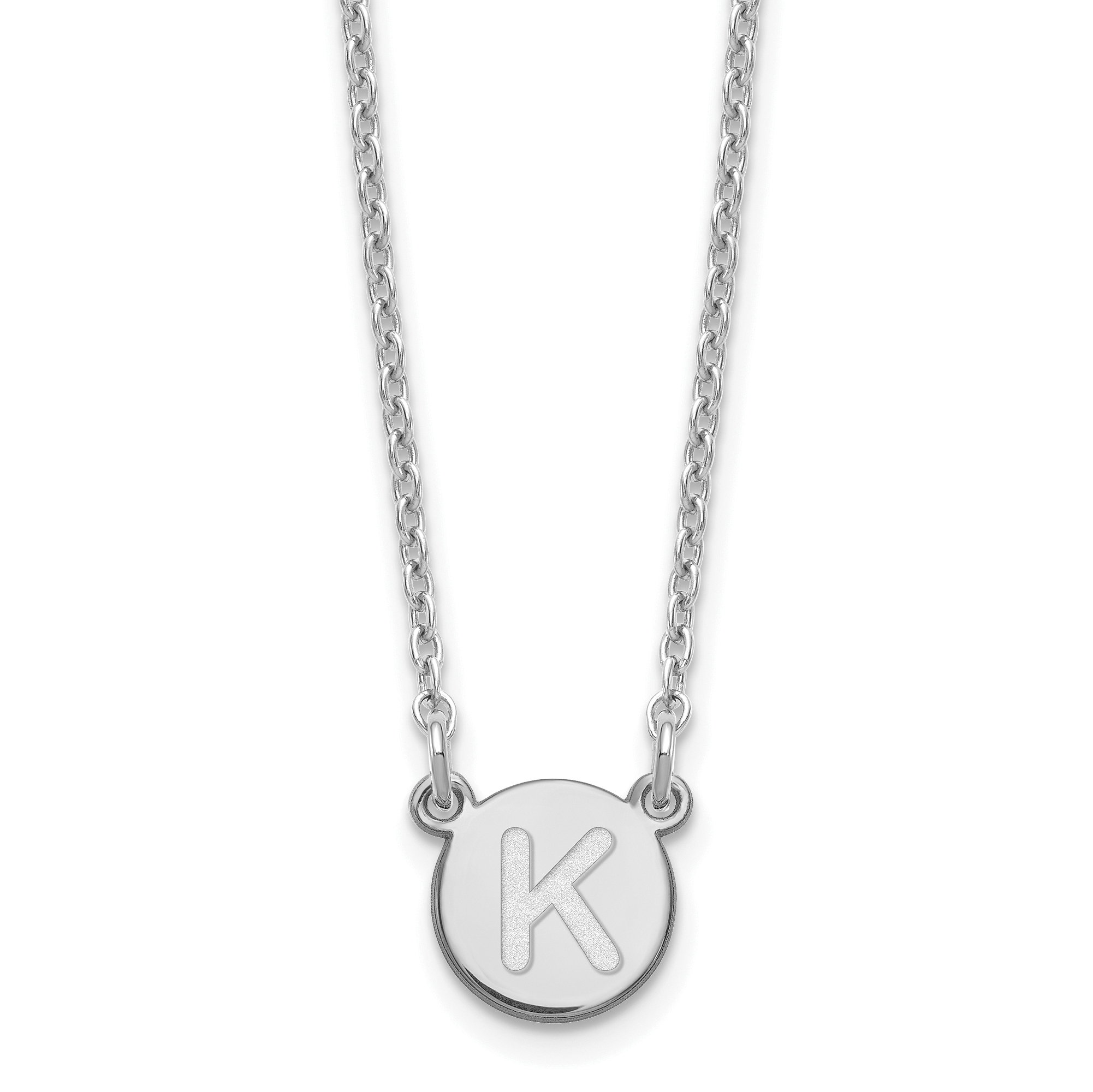 Sterling Silver Rhodium-plated Tiny Circle Block Letter K Initial Necklace (XNA722SS/K)