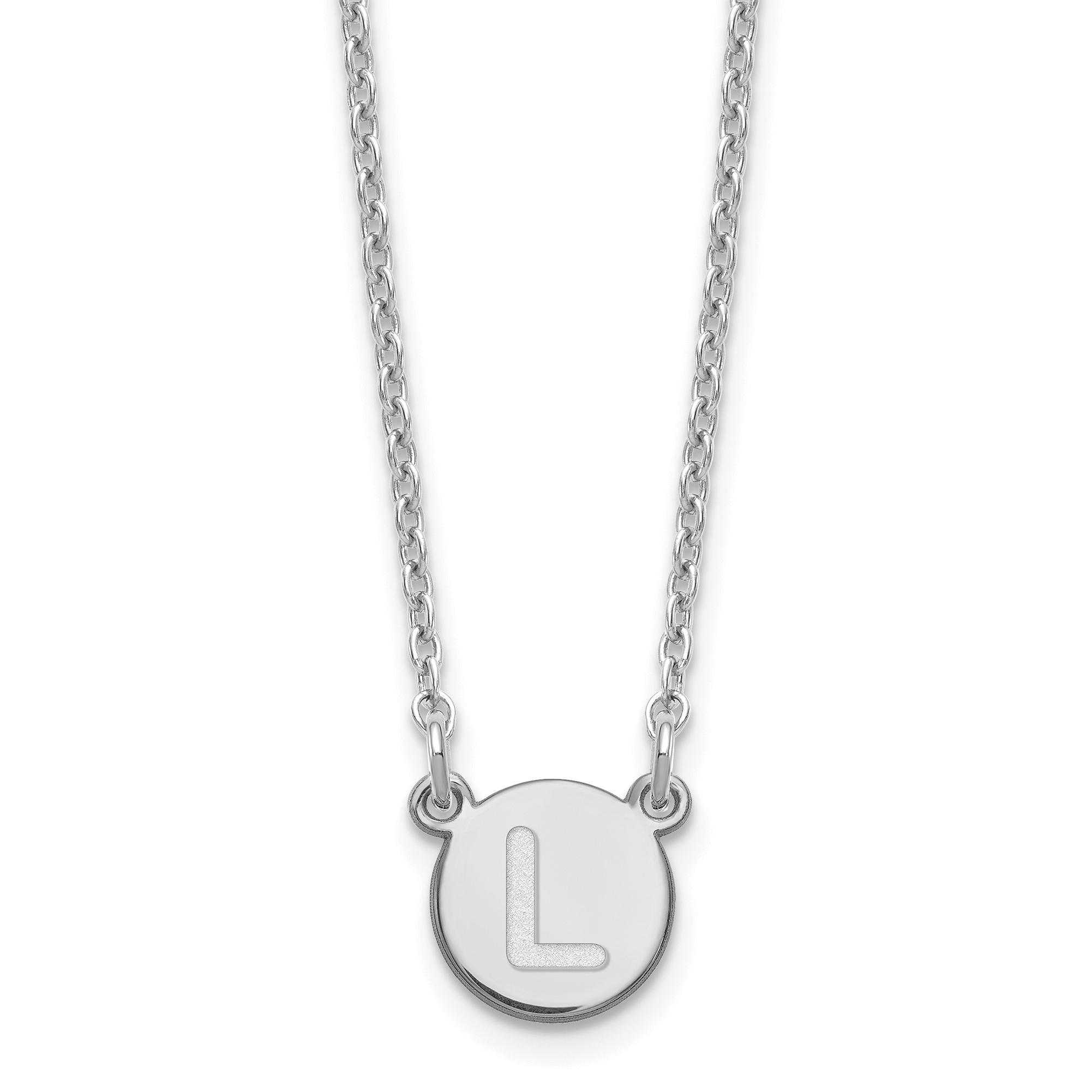 Sterling Silver Rhodium-plated Tiny Circle Block Letter L Initial Necklace (XNA722SS/L)