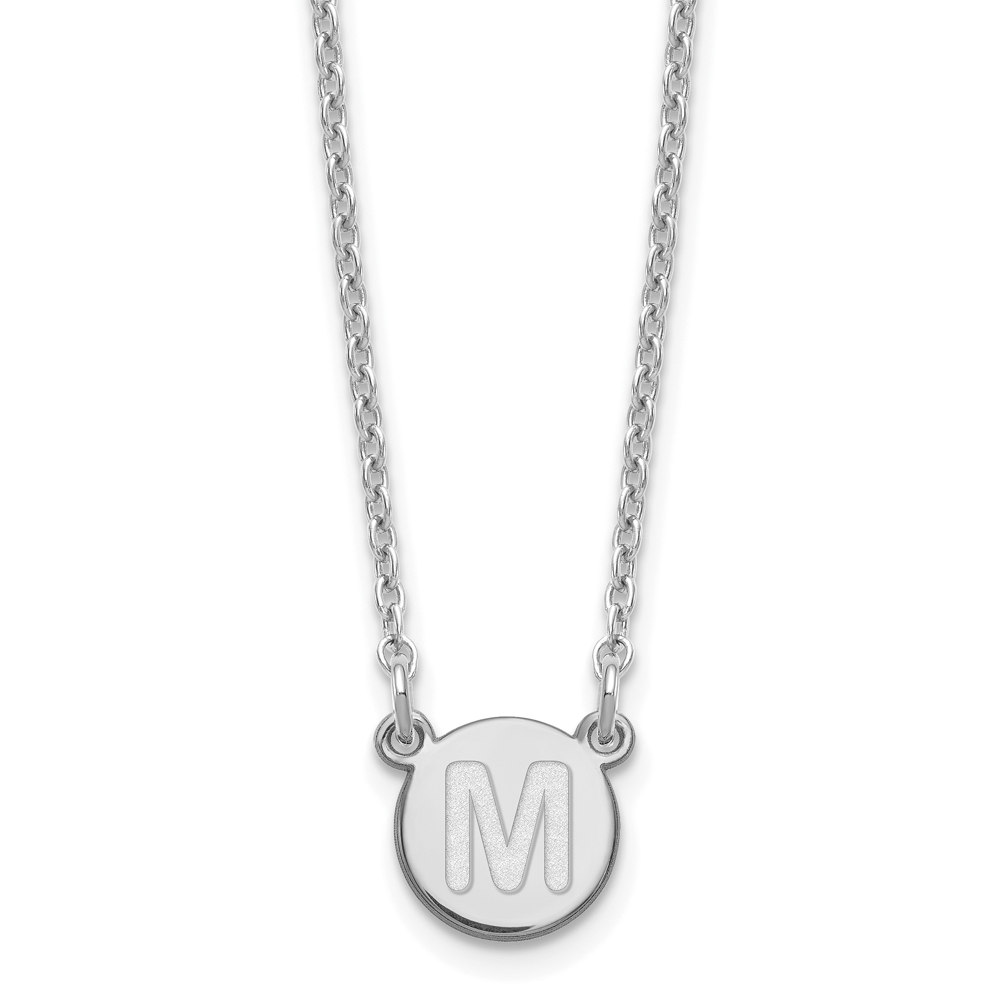 Sterling Silver Rhodium-plated Tiny Circle Block Letter M Initial Necklace (XNA722SS/M)
