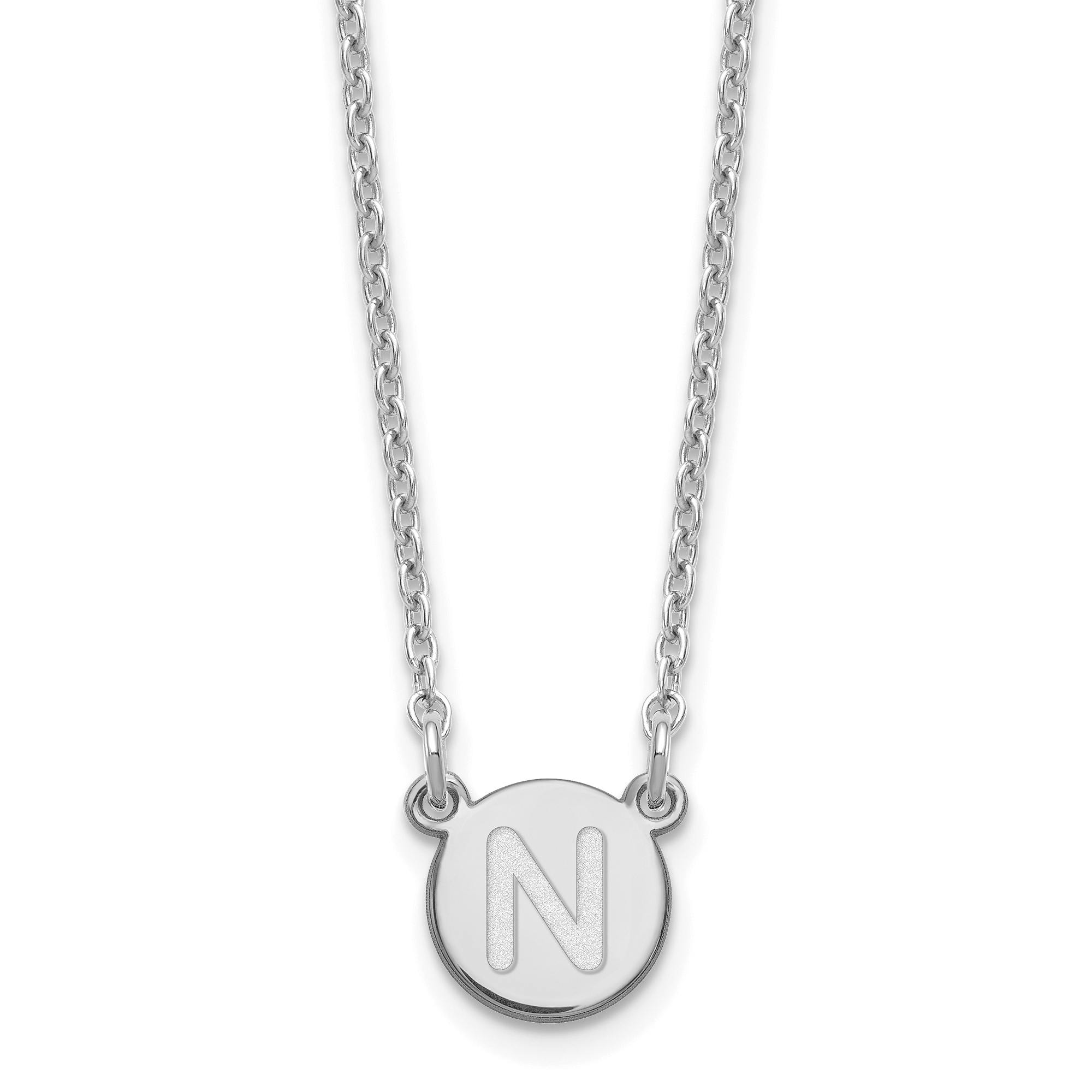 Sterling Silver Rhodium-plated Tiny Circle Block Letter N Initial Necklace (XNA722SS/N)
