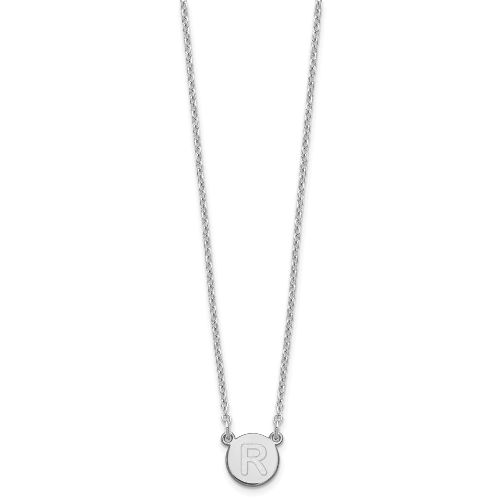 Sterling Silver Rhodium-plated Tiny Circle Block Letter R Initial Necklace (XNA722SS/R)