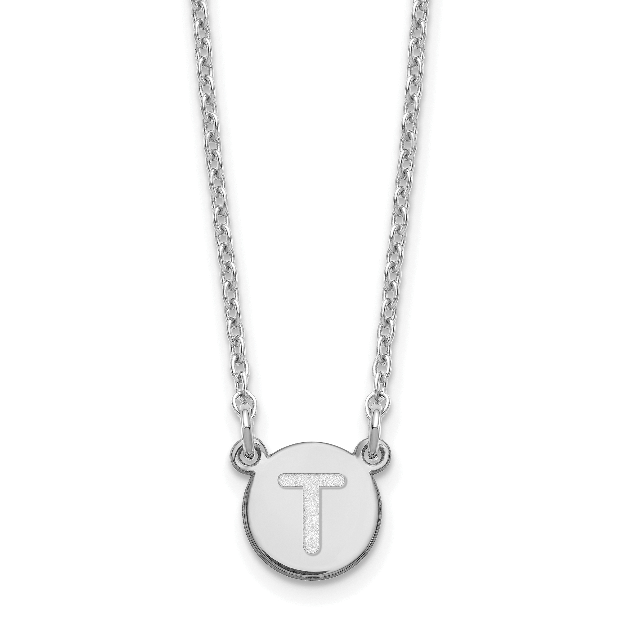 Sterling Silver Rhodium-plated Tiny Circle Block Letter T Initial Necklace (XNA722SS/T)
