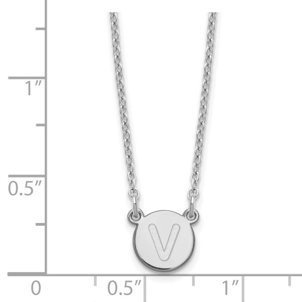 Sterling Silver Rhodium-plated Tiny Circle Block Letter V Initial Necklace (XNA722SS/V)