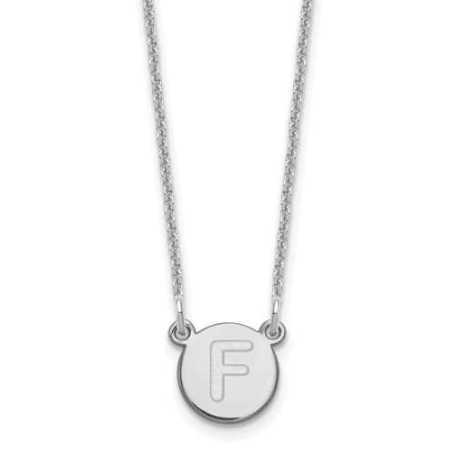 14kw Tiny Circle Block Letter F Initial Necklace