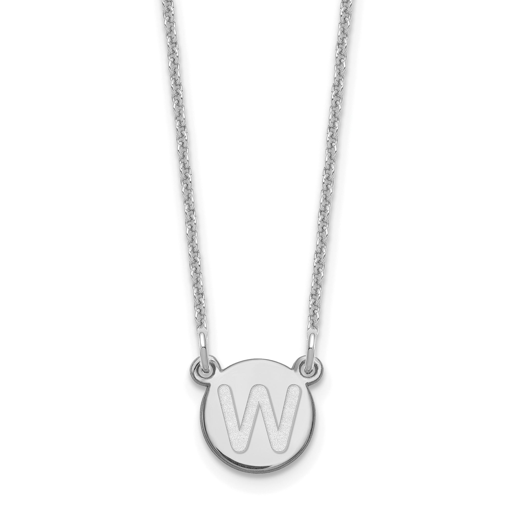 Sterling Silver Rhodium-plated Tiny Circle Block Letter W Initial Necklace (XNA722SS/W)