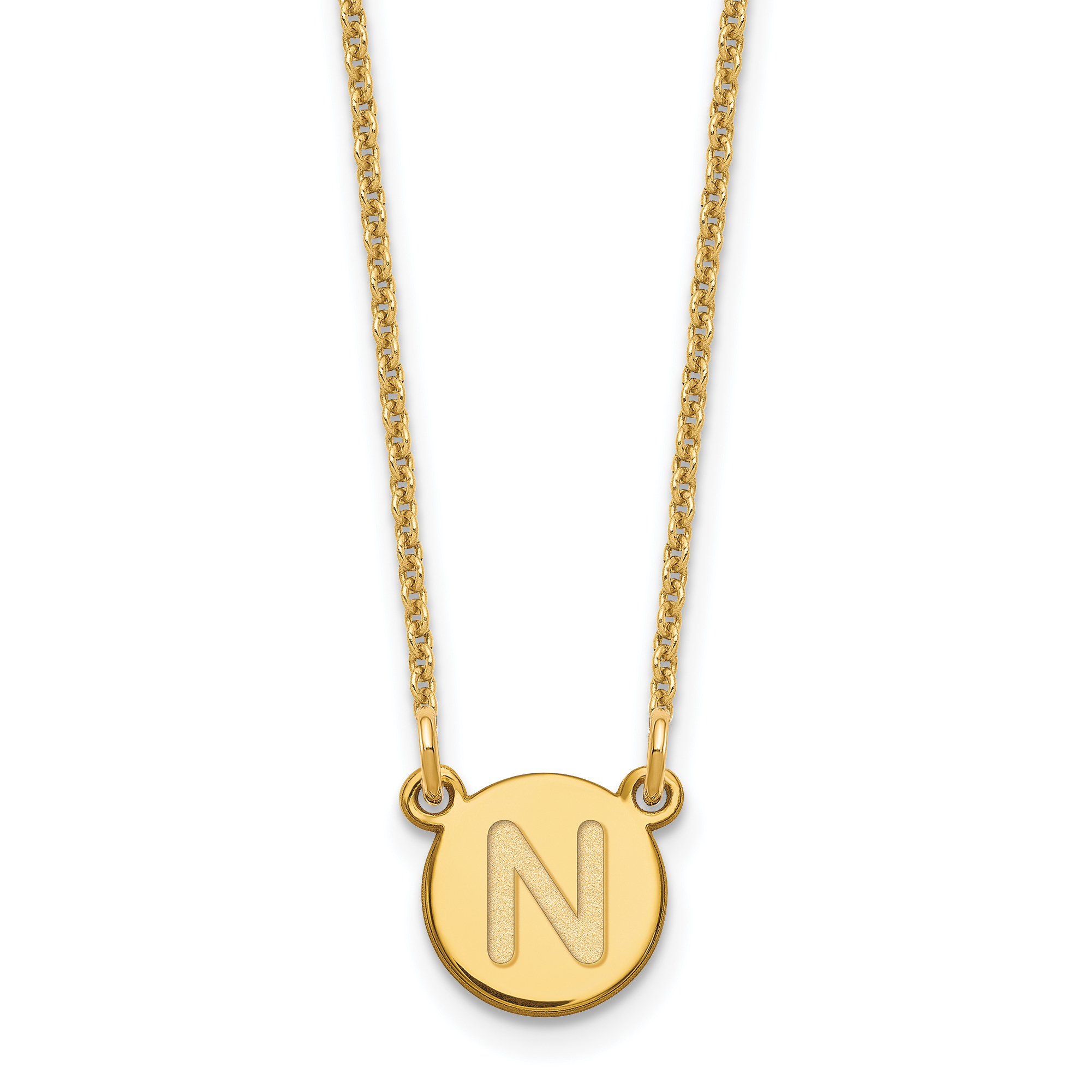 14KY Tiny Circle Block Letter N Initial Necklace (XNA722Y/N)