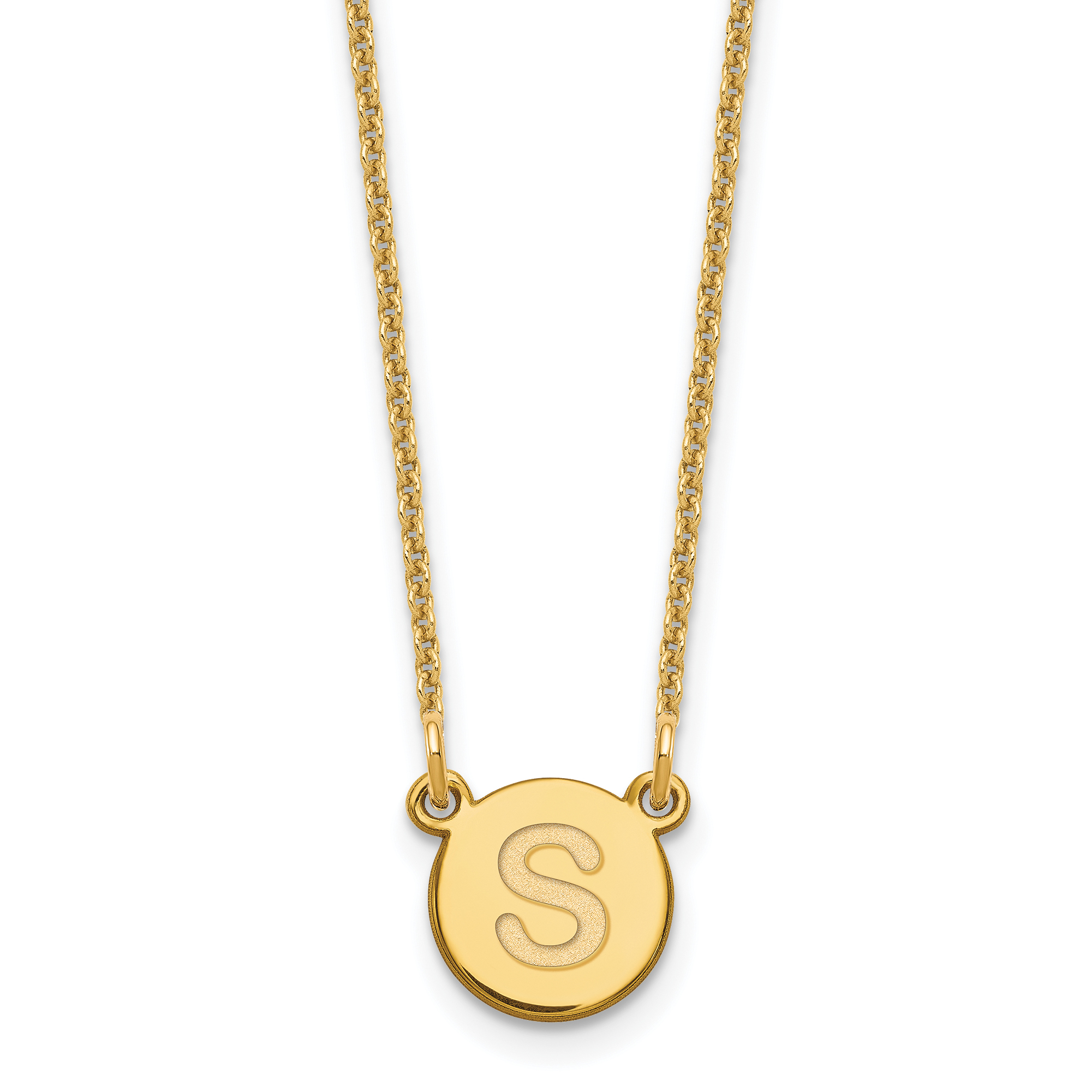 14KY Tiny Circle Block Letter S Initial Necklace (XNA722Y/S)