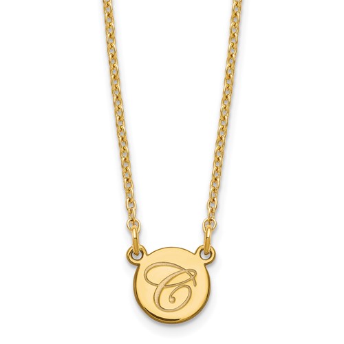 Sterling Silver Gold-plated Small Circle Necklace with Script Initial