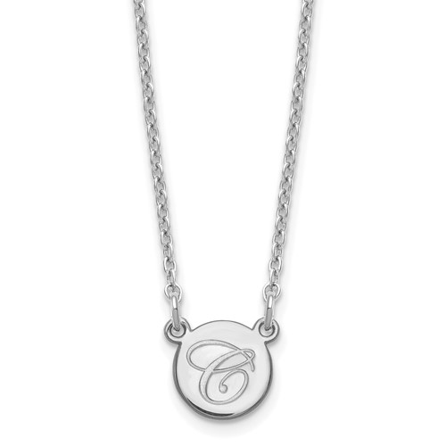 SS Rhodium-plated Small Circle Necklace with Script Initial
