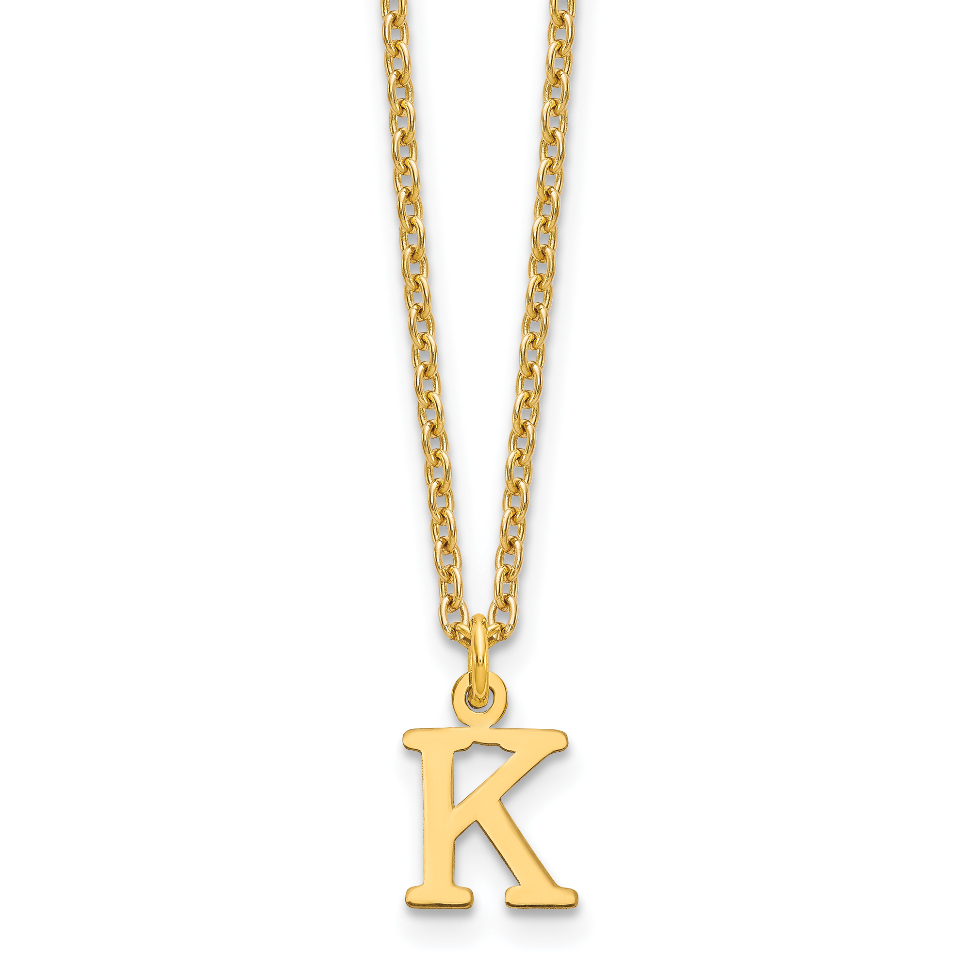 Sterling Silver Gold-plated Cutout Letter K Initial Necklace (XNA727GP/K)