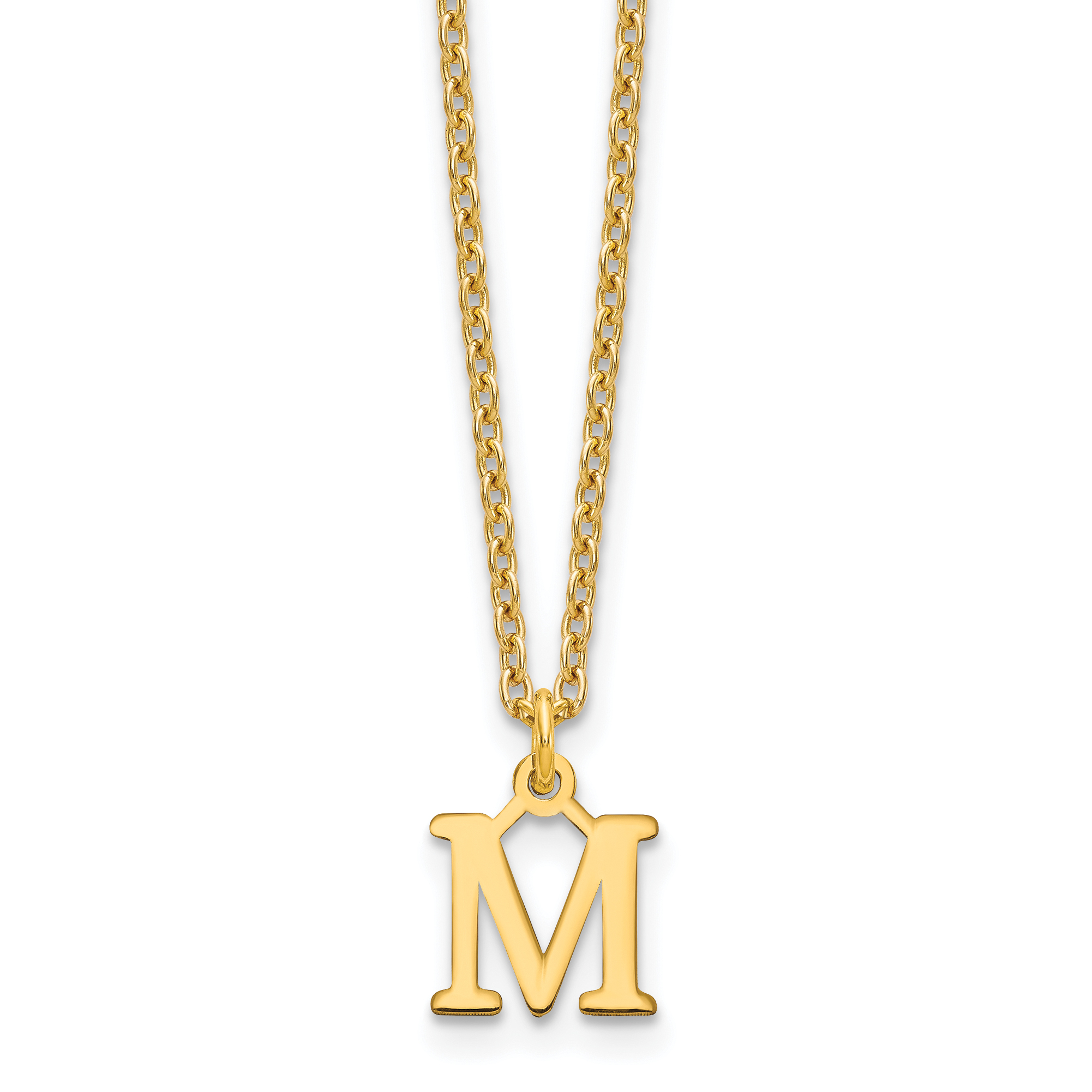 Sterling Silver Gold-plated Cutout Letter M Initial Necklace (XNA727GP/M)