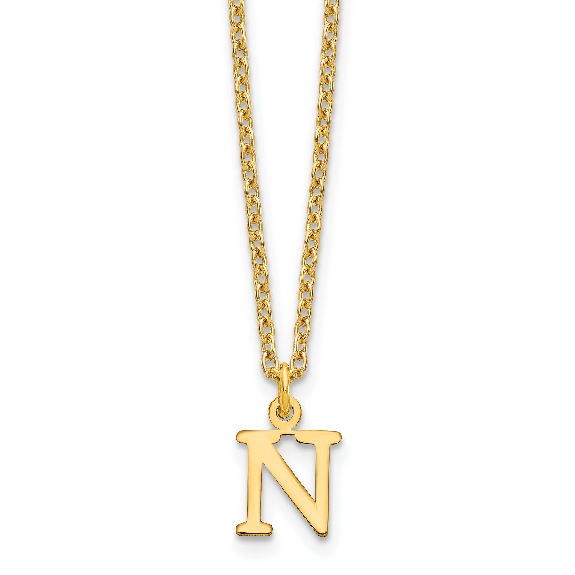 Sterling Silver Gold-plated Cutout Letter N Initial Necklace (XNA727GP/N)