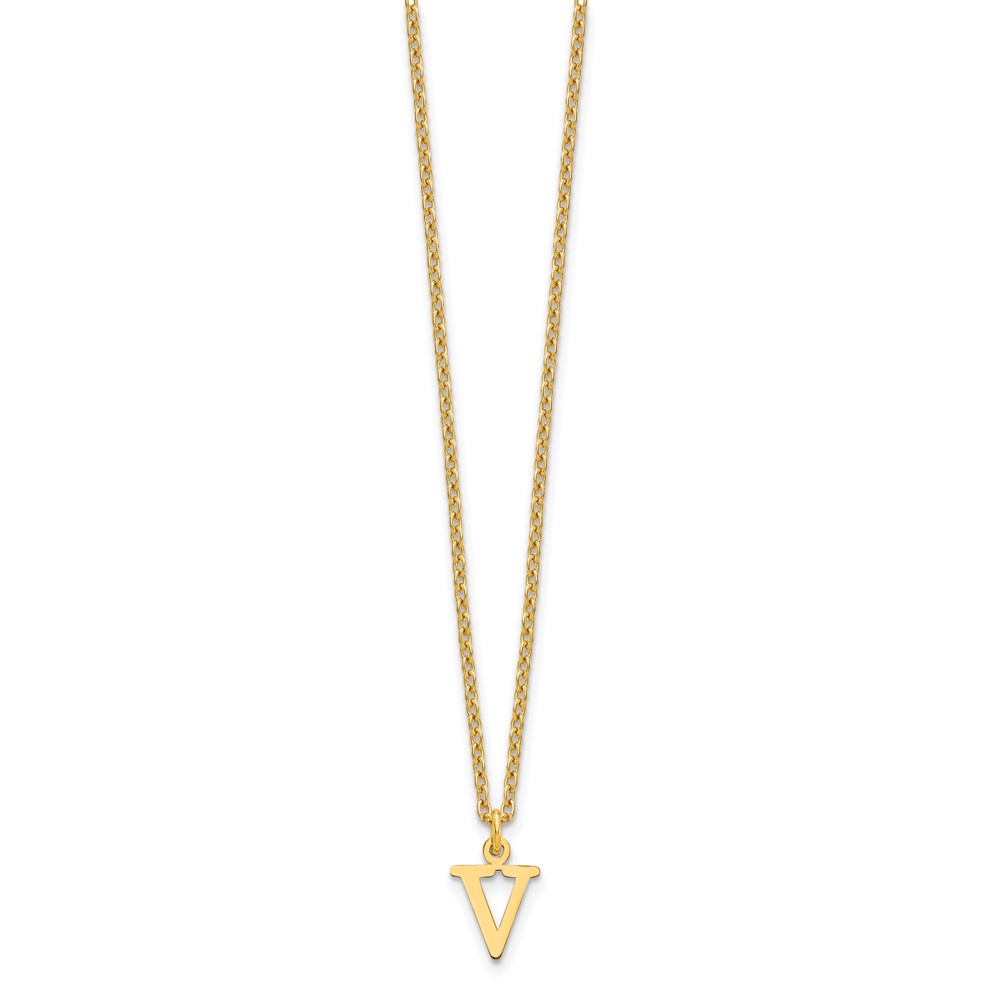 Sterling Silver Gold-plated Cutout Letter V Initial Necklace (XNA727GP/V)
