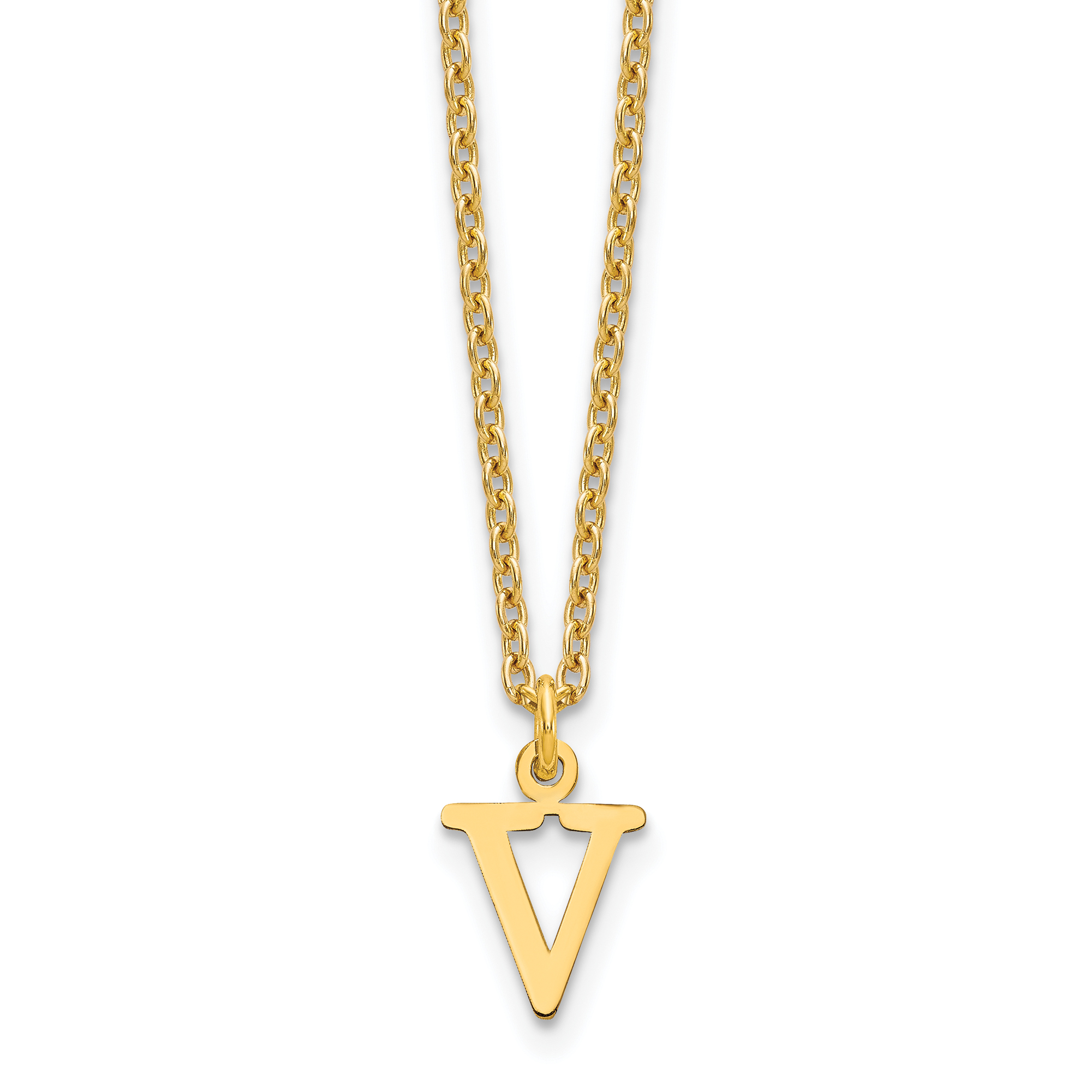 Sterling Silver Gold-plated Cutout Letter V Initial Necklace (XNA727GP/V)