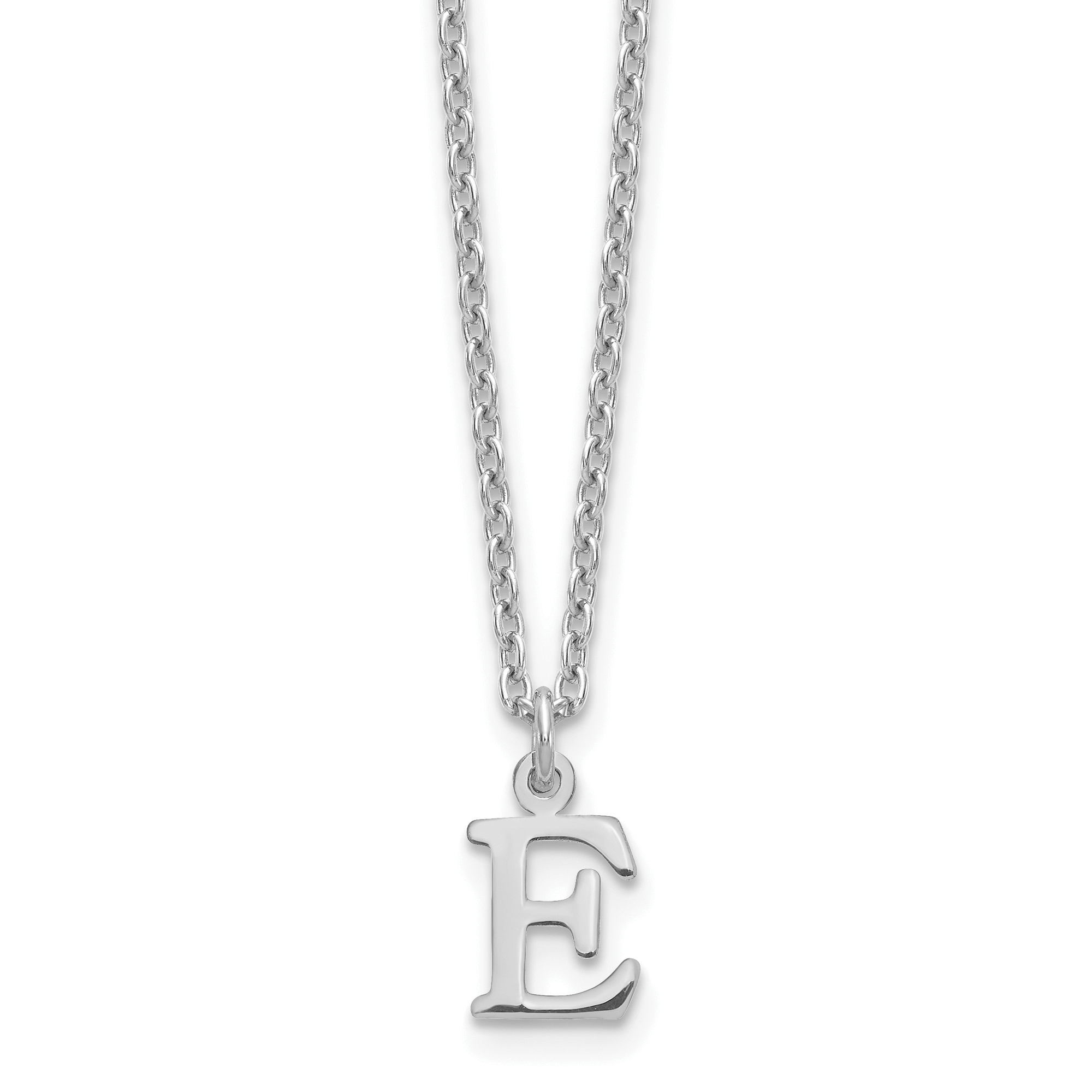 Sterling Silver Rhodium-plated Cutout Letter E Initial Necklace (XNA727SS/E)