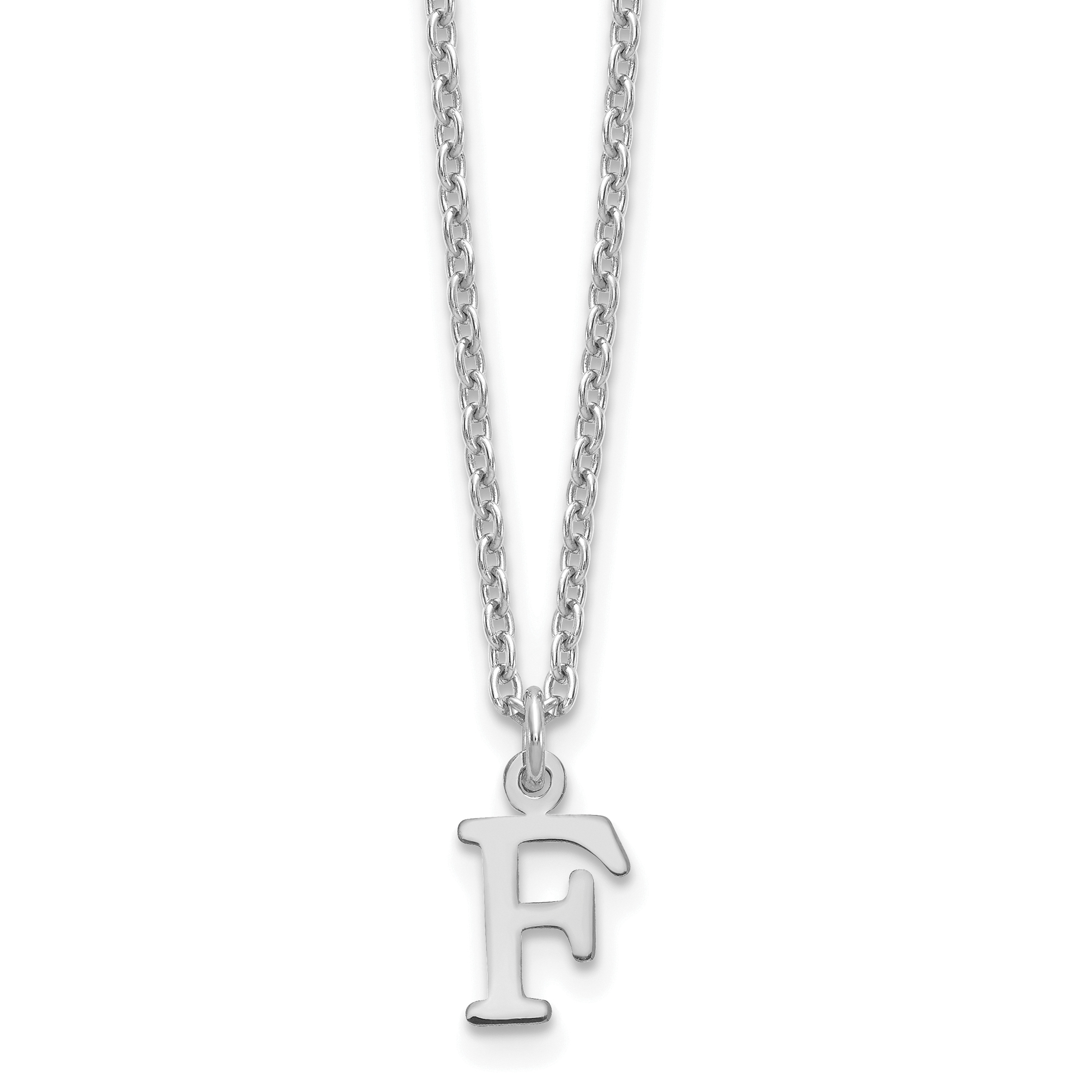 Sterling Silver Rhodium-plated Cutout Letter F Initial Necklace (XNA727SS/F)
