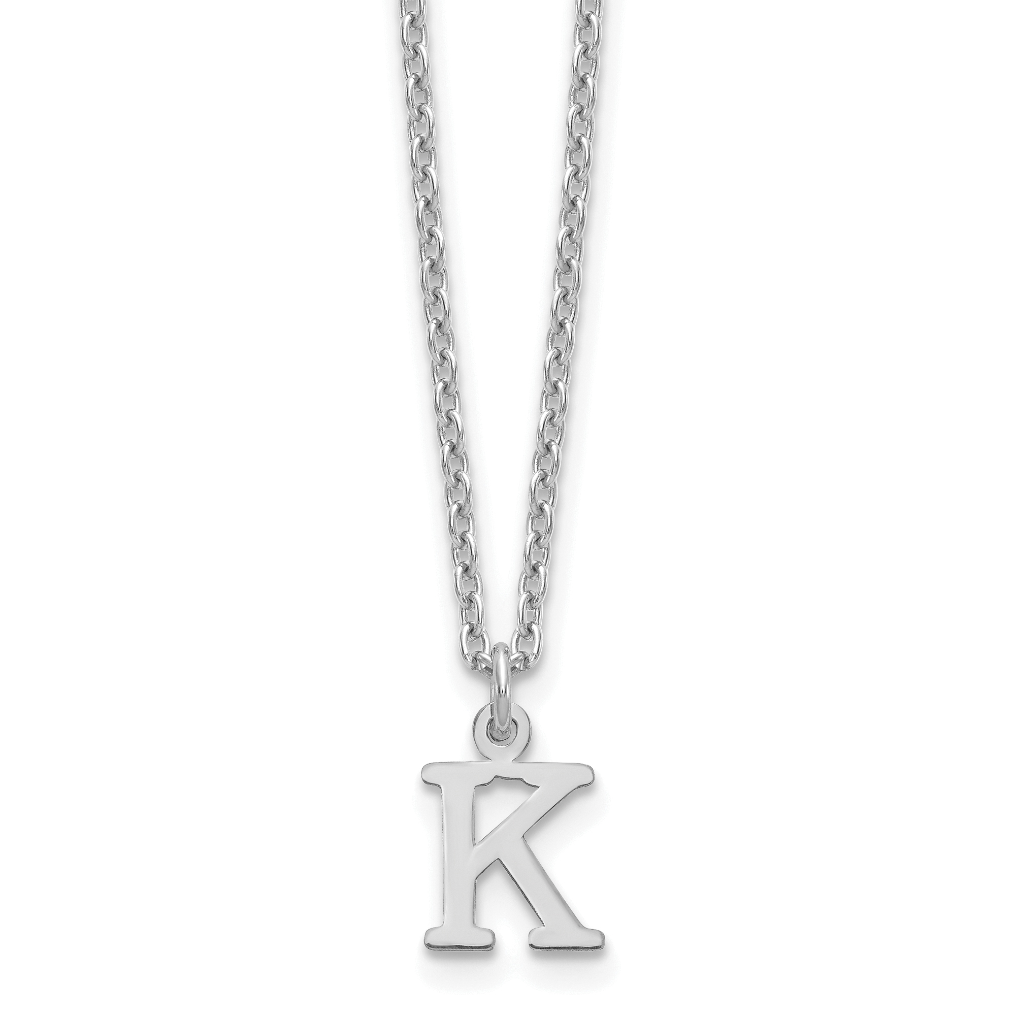 Sterling Silver Rhodium-plated Cutout Letter K Initial Necklace (XNA727SS/K)