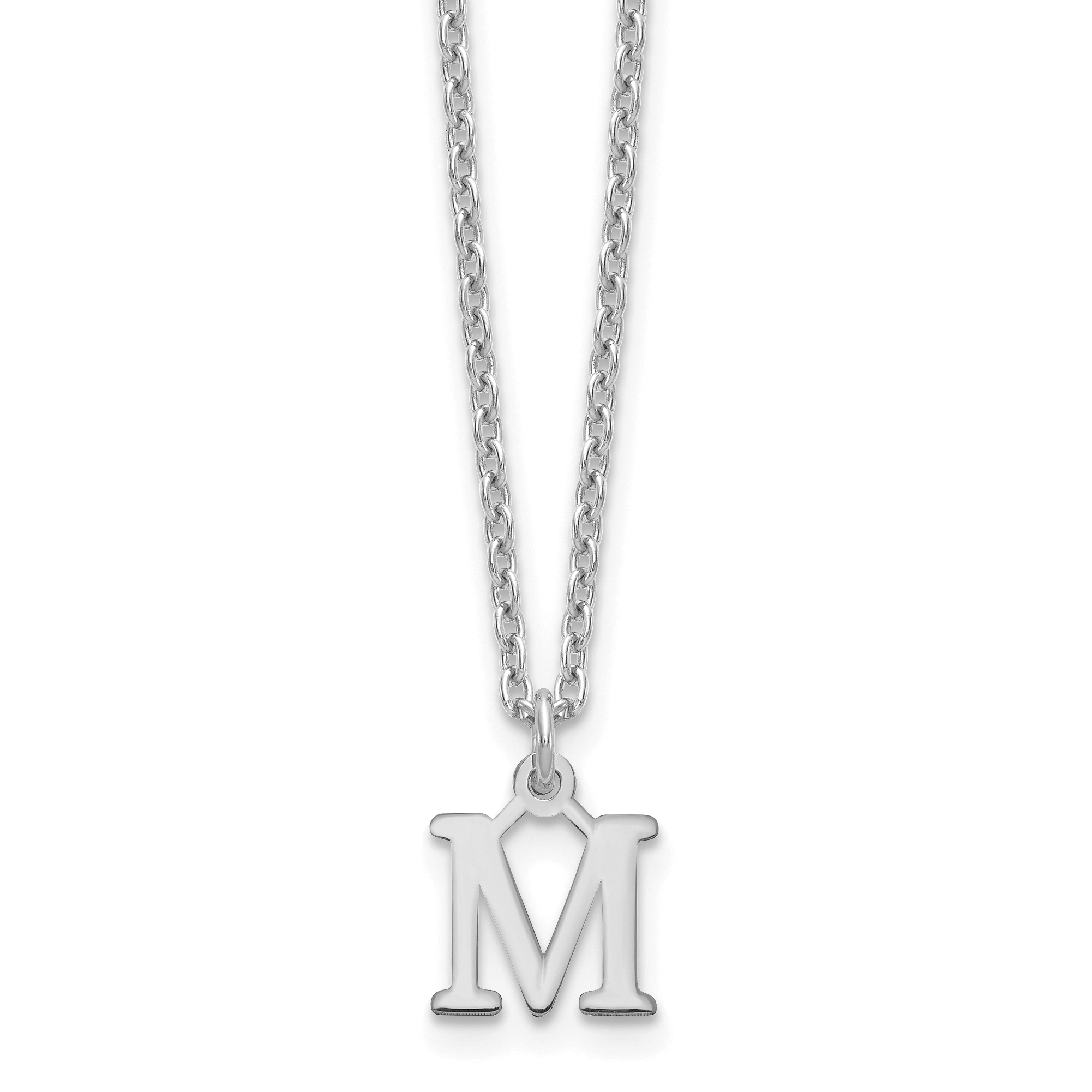 Sterling Silver Rhodium-plated Cutout Letter M Initial Necklace (XNA727SS/M)