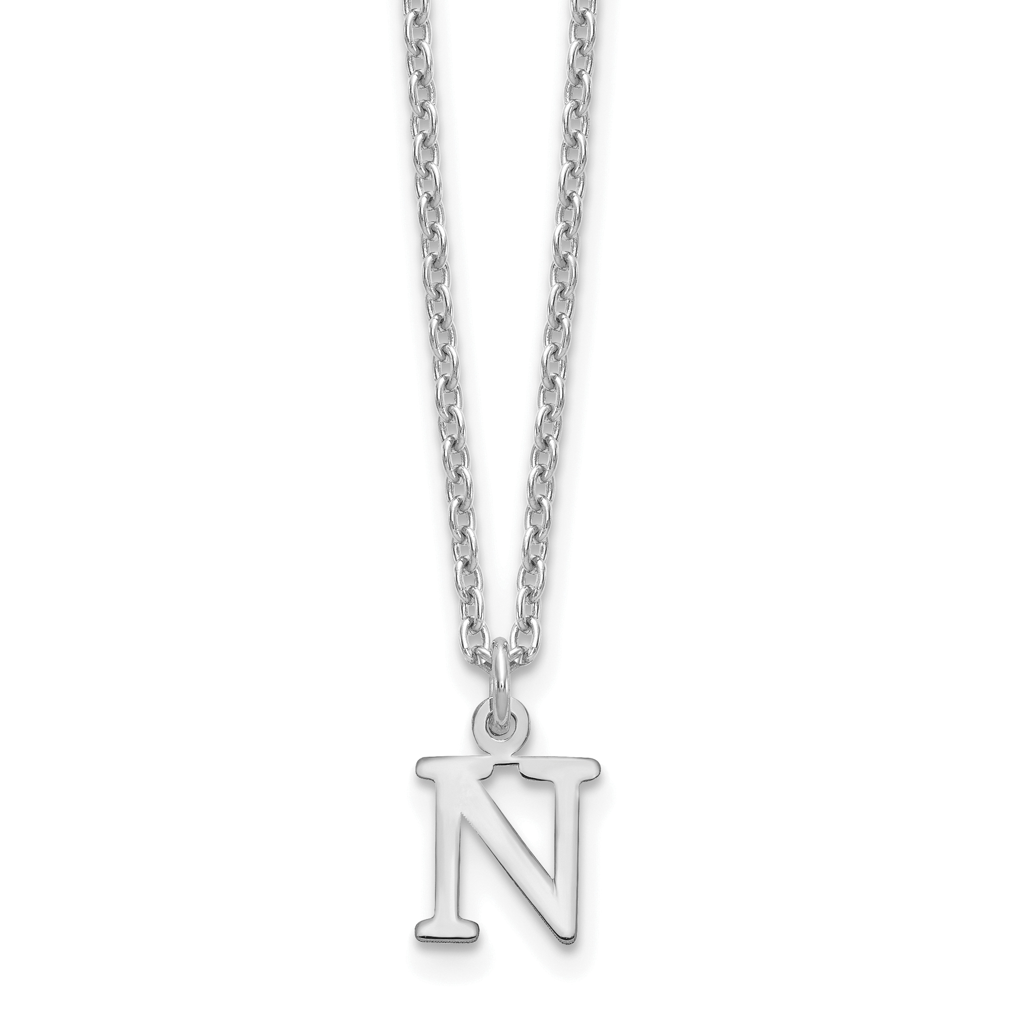 Sterling Silver Rhodium-plated Cutout Letter N Initial Necklace (XNA727SS/N)