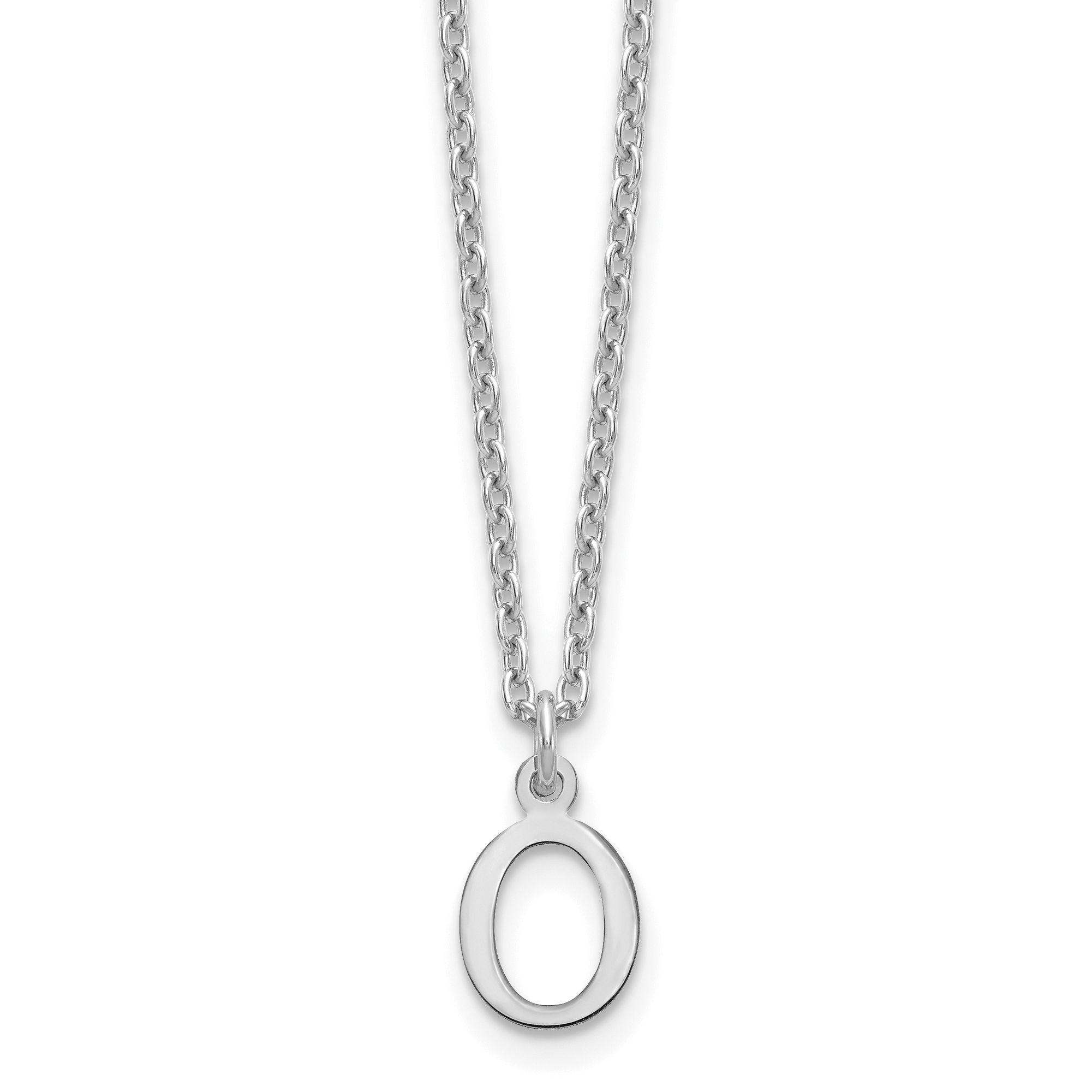 Sterling Silver Rhodium-plated Cutout Letter O Initial Necklace (XNA727SS/O)