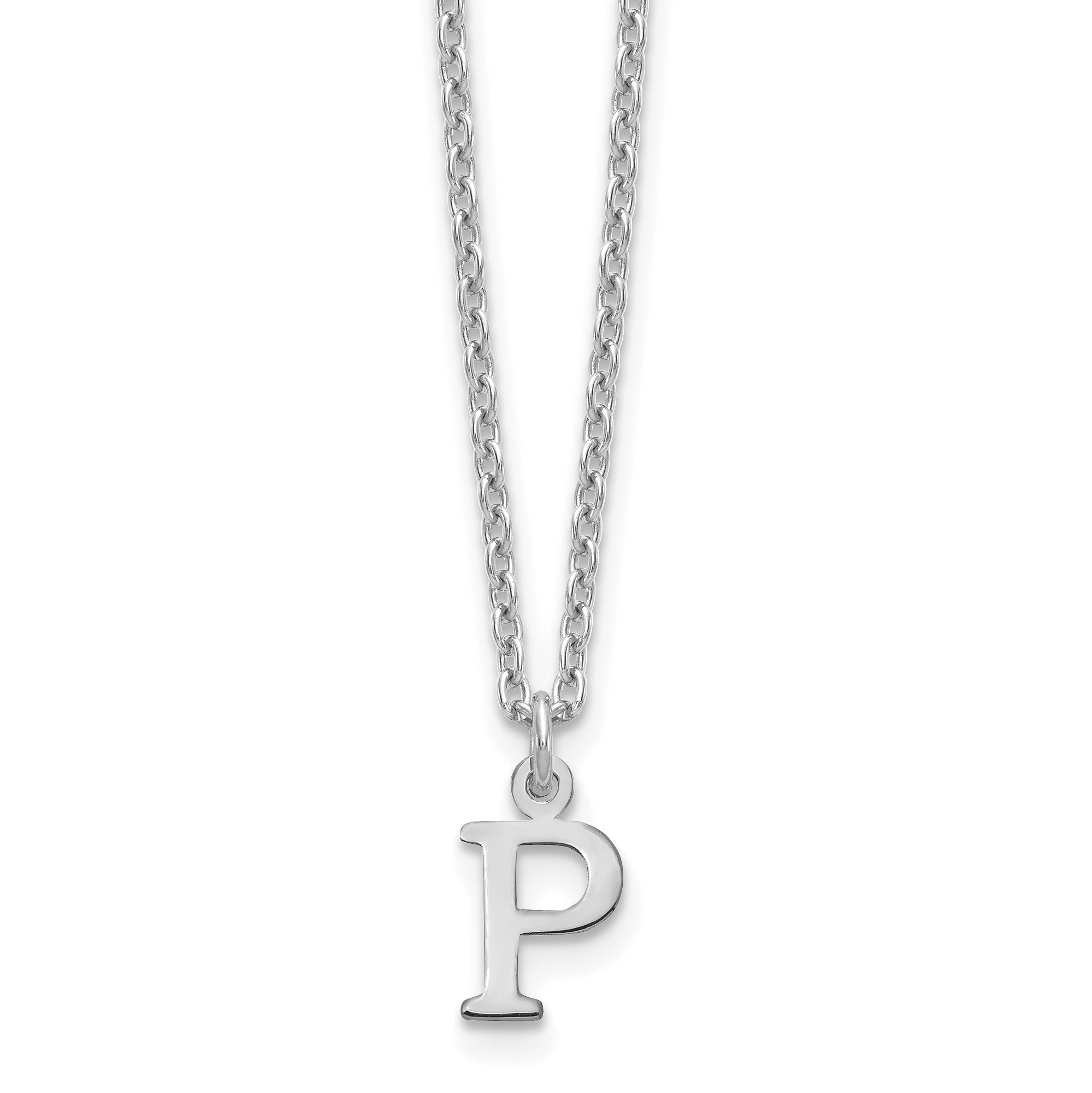 Sterling Silver Rhodium-plated Cutout Letter P Initial Necklace (XNA727SS/P)