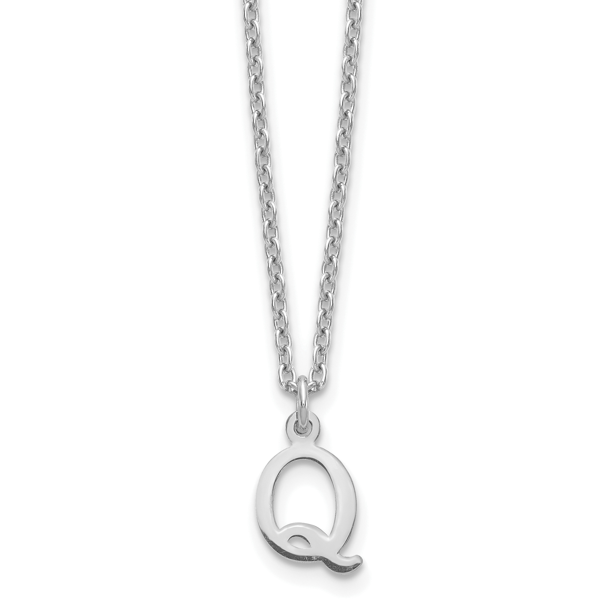 Sterling Silver Rhodium-plated Cutout Letter Q Initial Necklace (XNA727SS/Q)