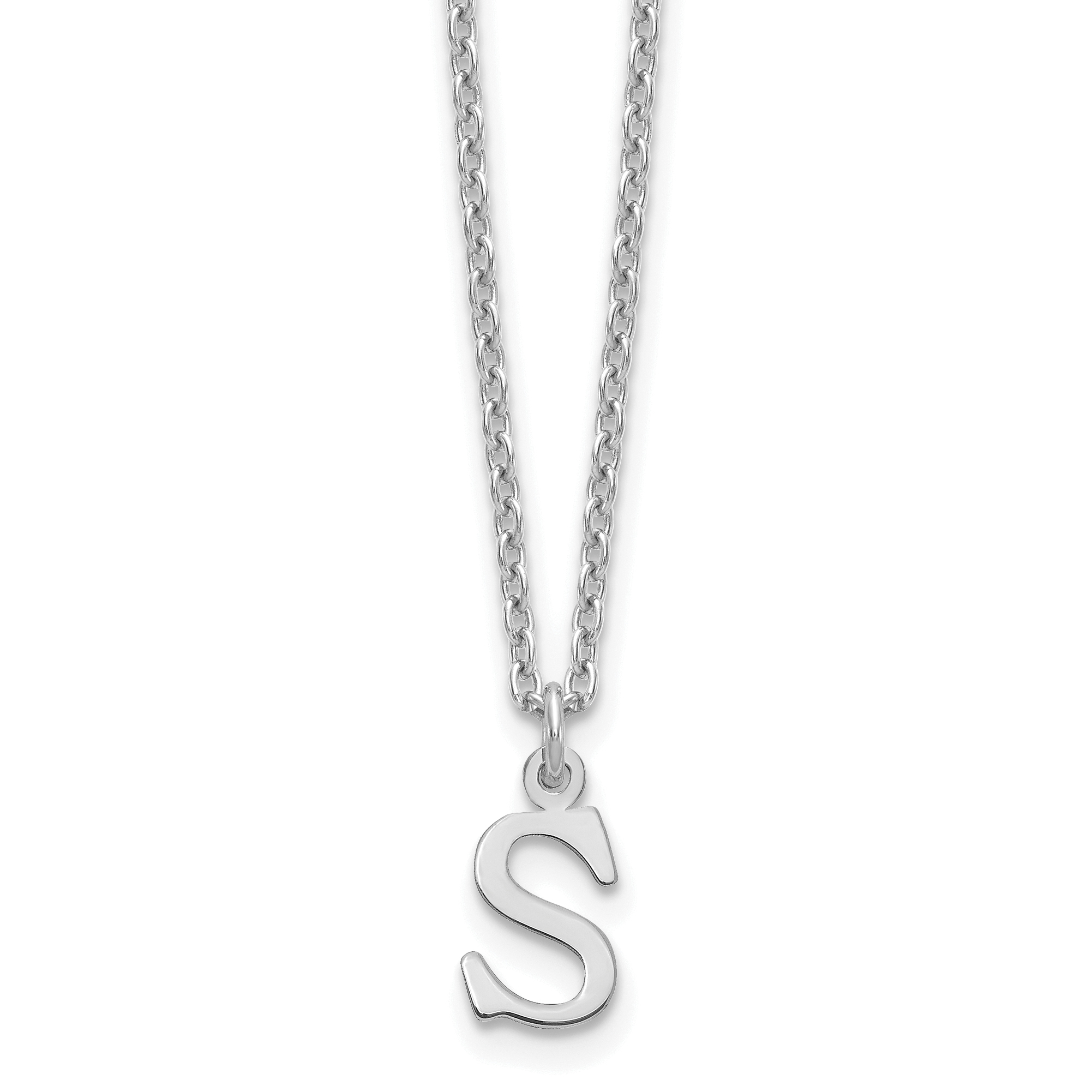 Sterling Silver Rhodium-plated Cutout Letter S Initial Necklace (XNA727SS/S)