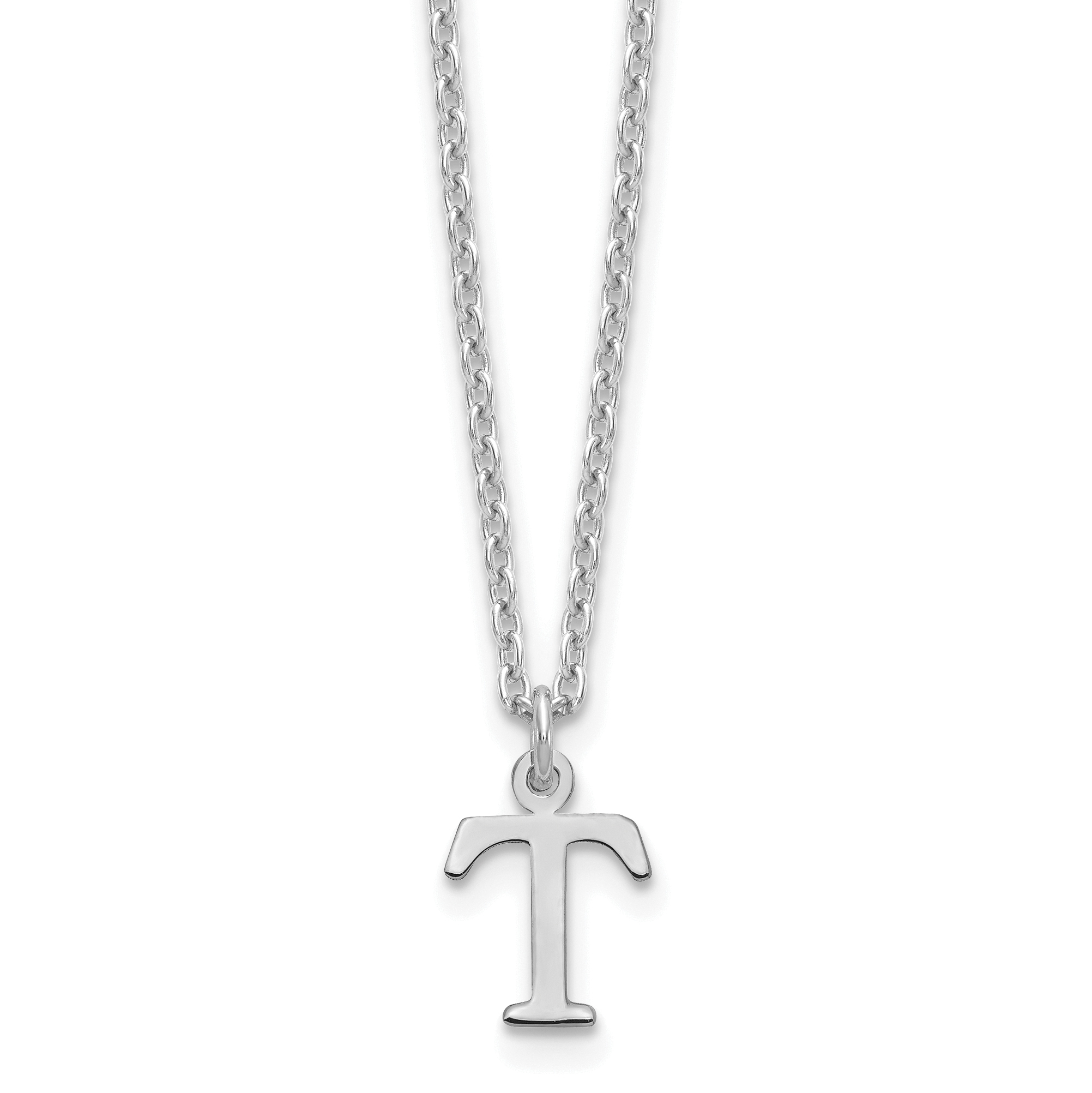 Sterling Silver Rhodium-plated Cutout Letter T Initial Necklace (XNA727SS/T)