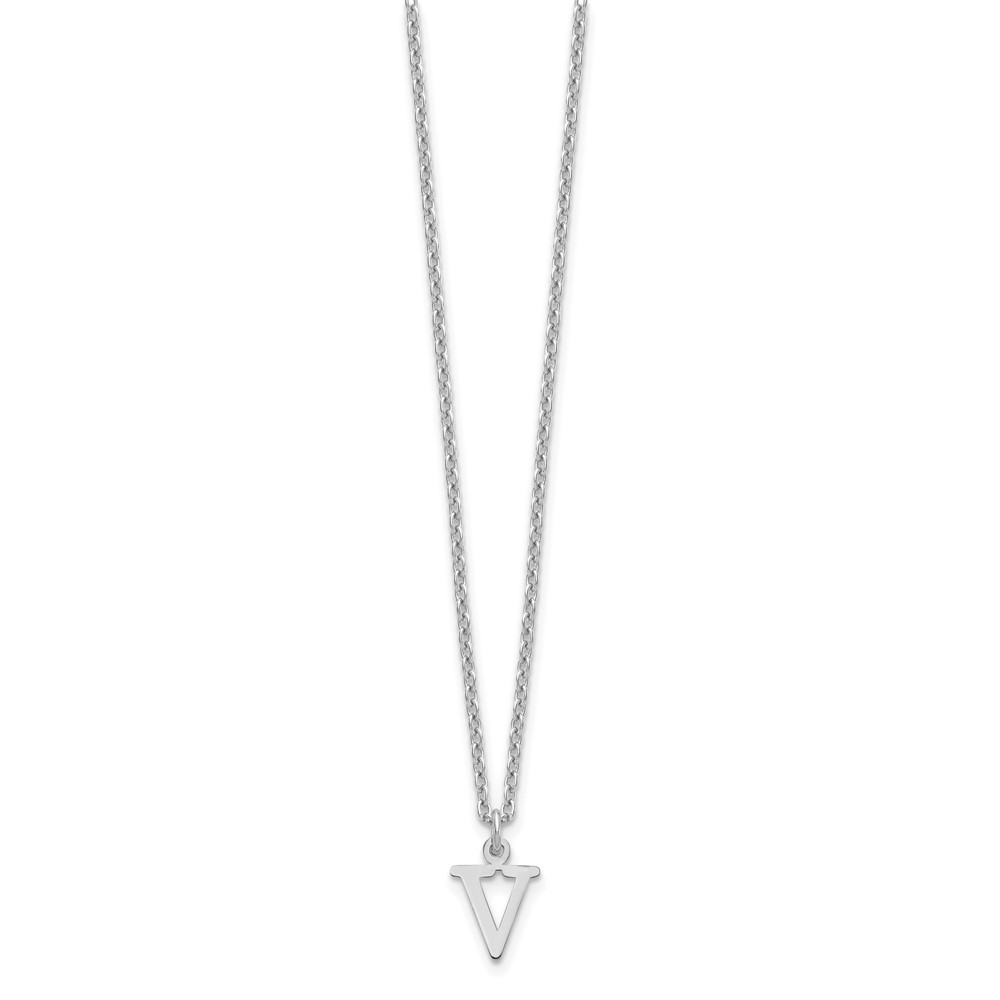 Sterling Silver Rhodium-plated Cutout Letter V Initial Necklace (XNA727SS/V)
