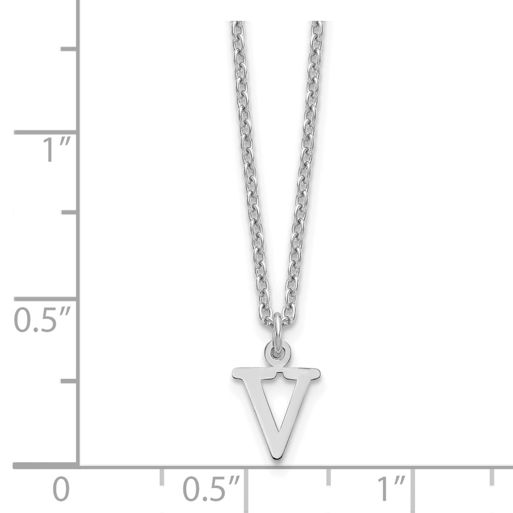 Sterling Silver Rhodium-plated Cutout Letter V Initial Necklace (XNA727SS/V)