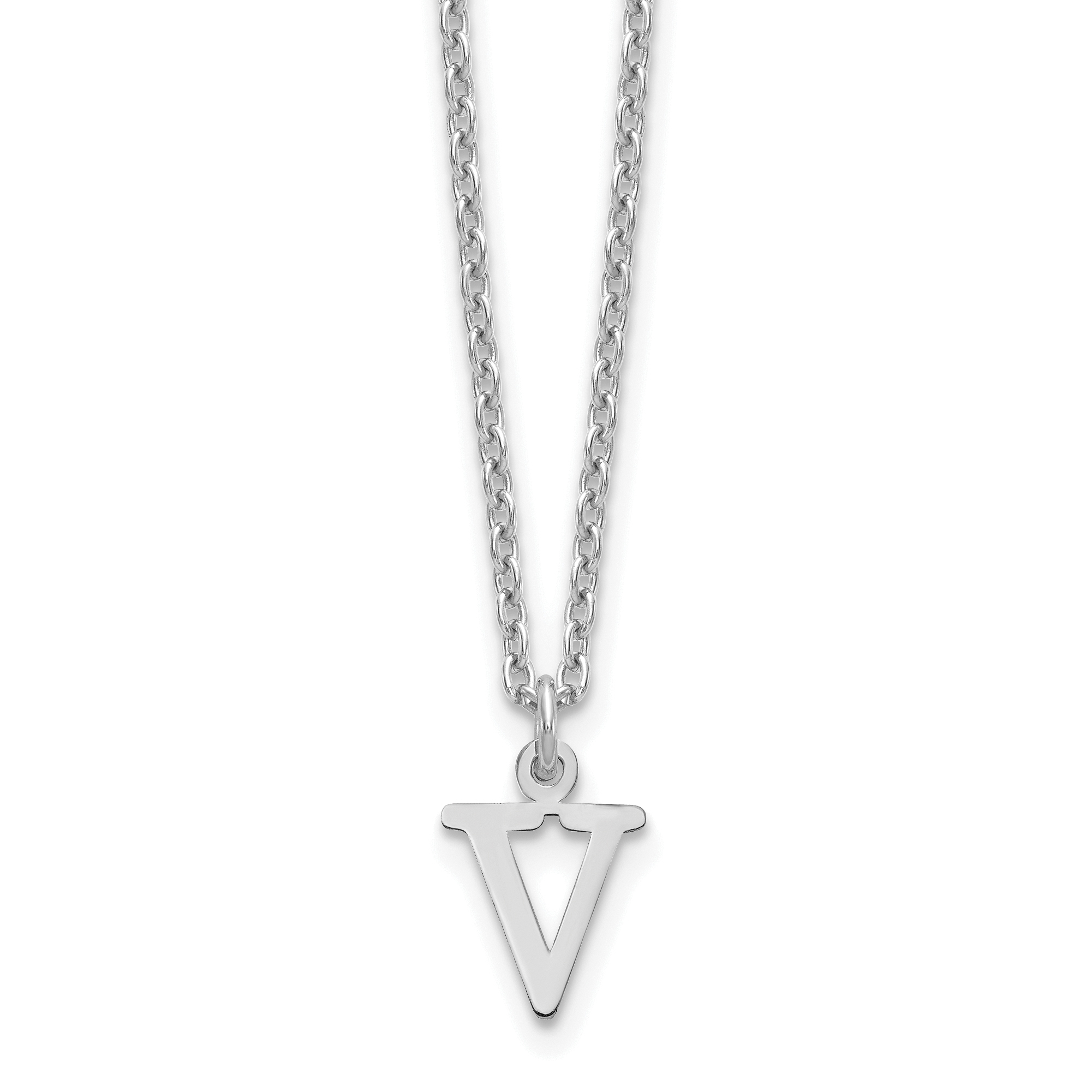 Sterling Silver Rhodium-plated Cutout Letter V Initial Necklace (XNA727SS/V)