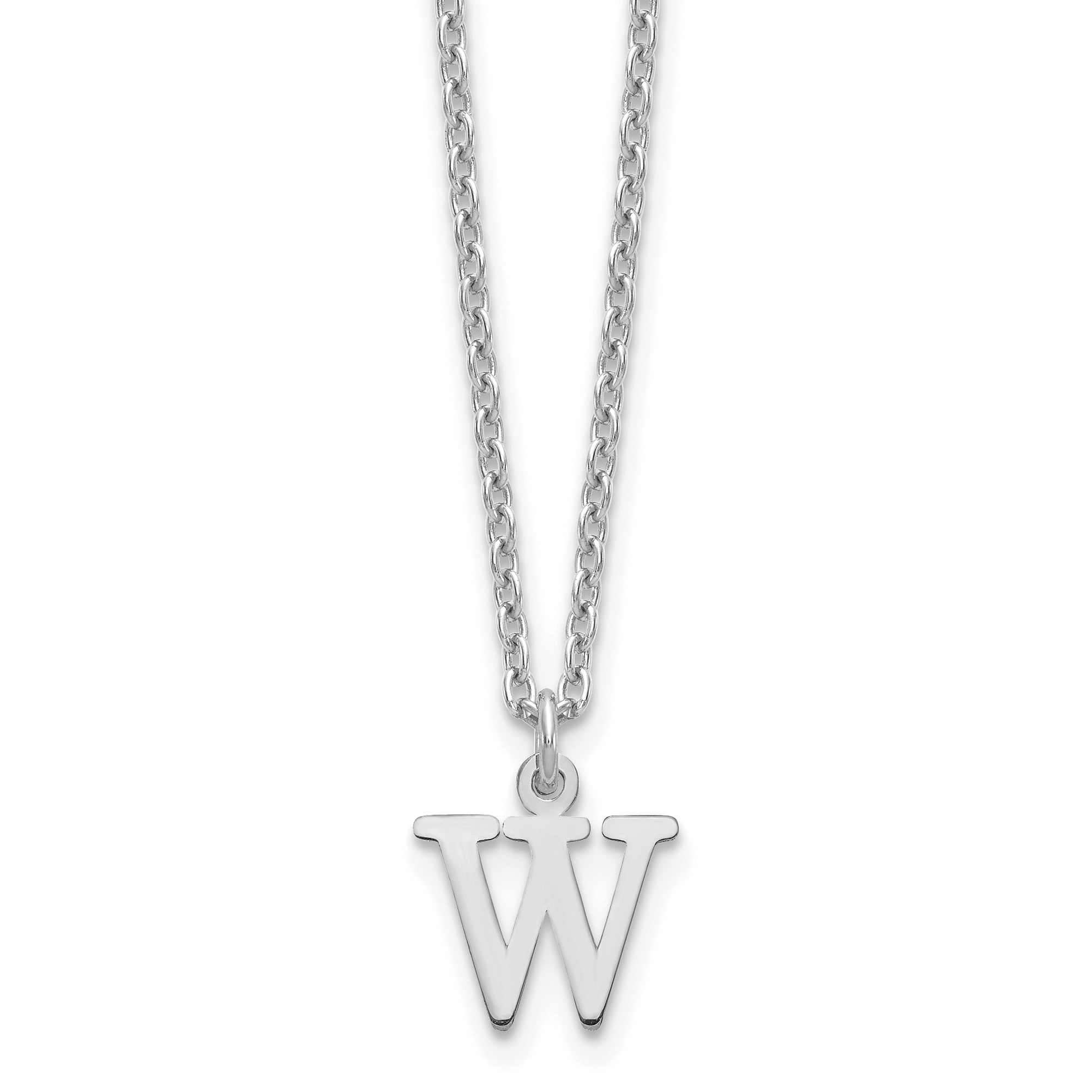 Sterling Silver Rhodium-plated Cutout Letter W Initial Necklace (XNA727SS/W)