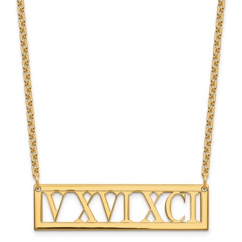 Sterling Silver Gold-plated Roman Numeral Bar Necklace