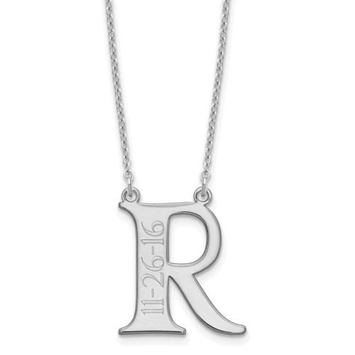 Sterling Silver Rhodium-plated Initial and Date Necklace