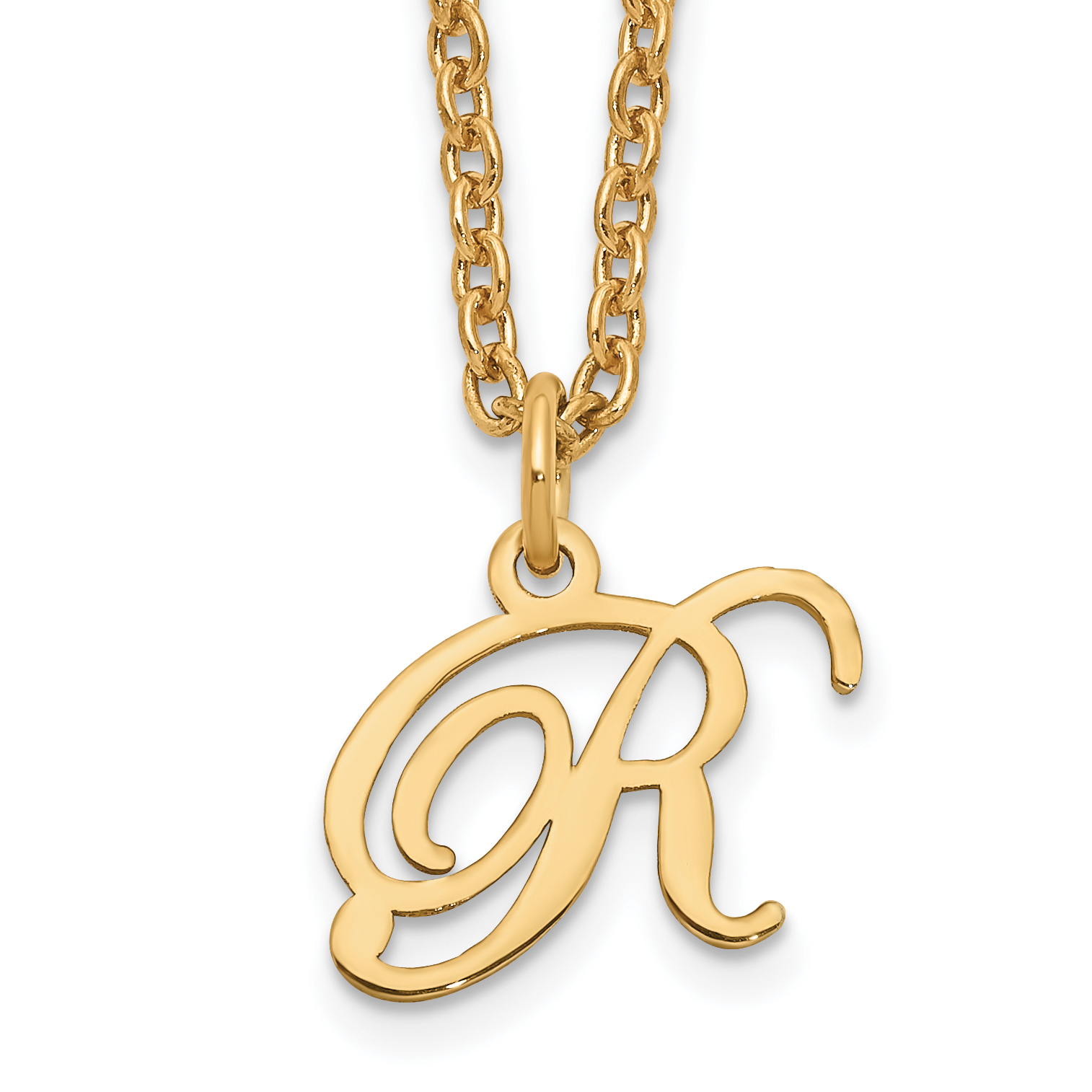 Sterling Silver Gold-plated Letter R Initial Necklace (XNA756GP/R)