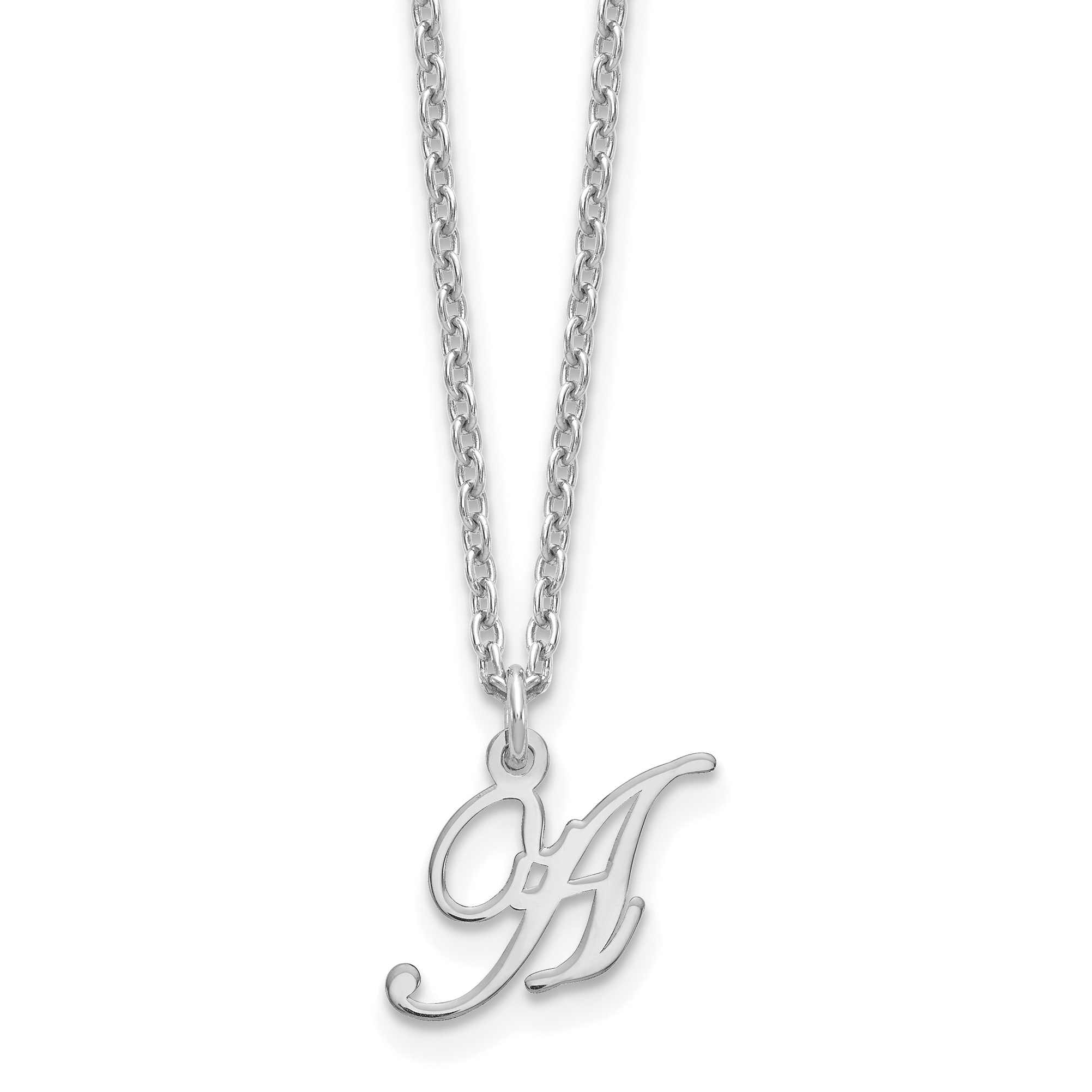 Sterling Silver Rhodium-plated Letter A Initial Necklace (XNA756SS/A)