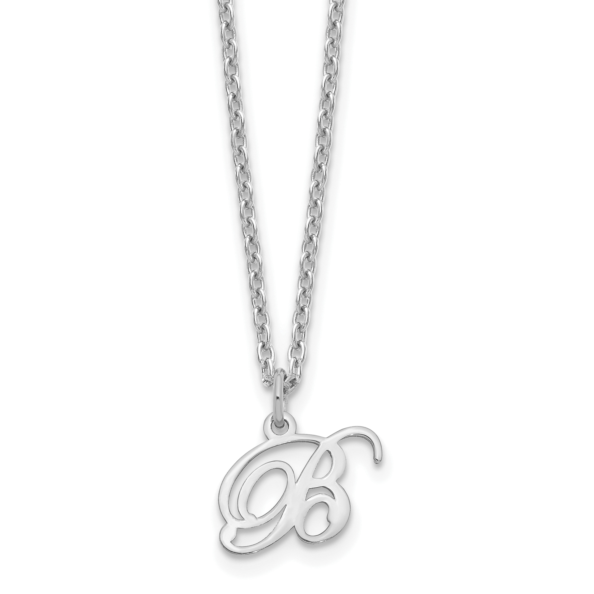 Sterling Silver Rhodium-plated Letter B Initial Necklace (XNA756SS/B)