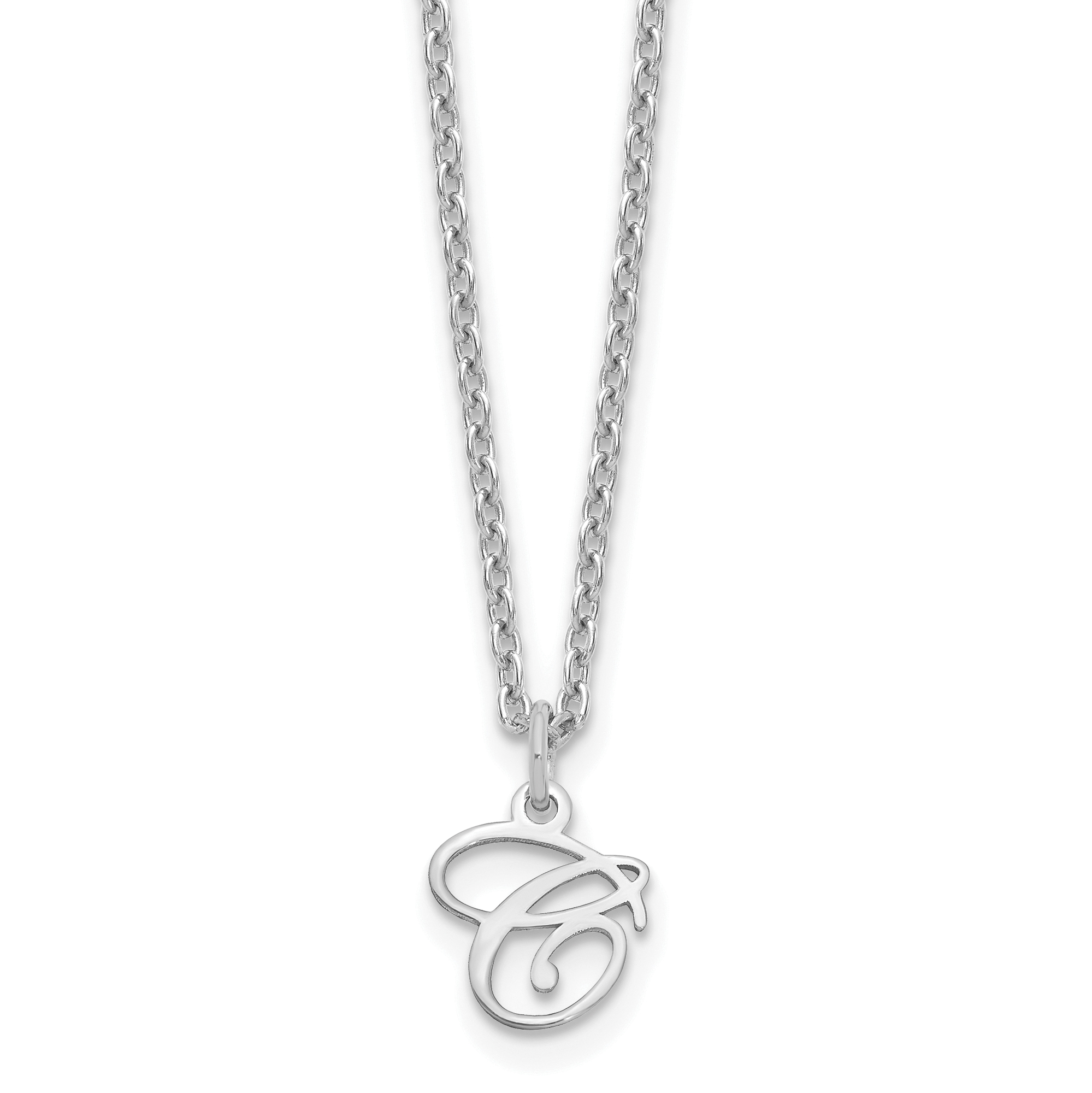Sterling Silver Rhodium-plated Letter C Initial Necklace (XNA756SS/C)