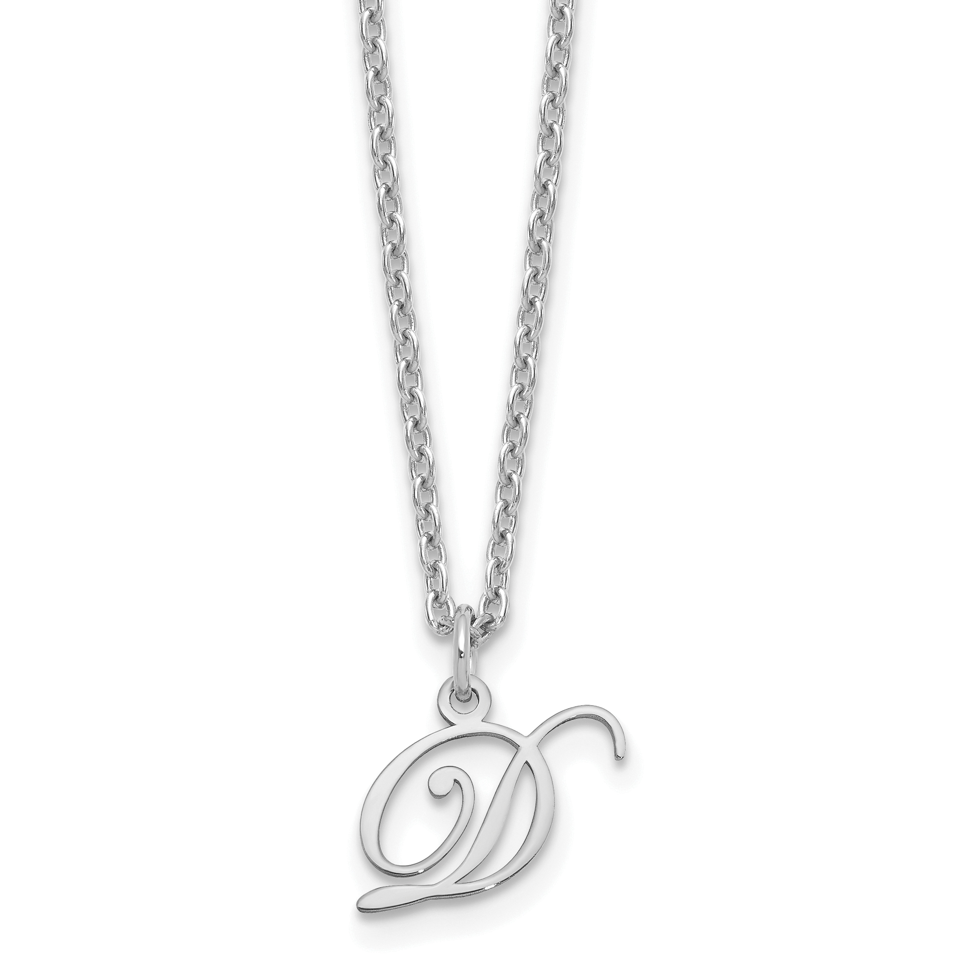 Sterling Silver Rhodium-plated Letter D Initial Necklace (XNA756SS/D)