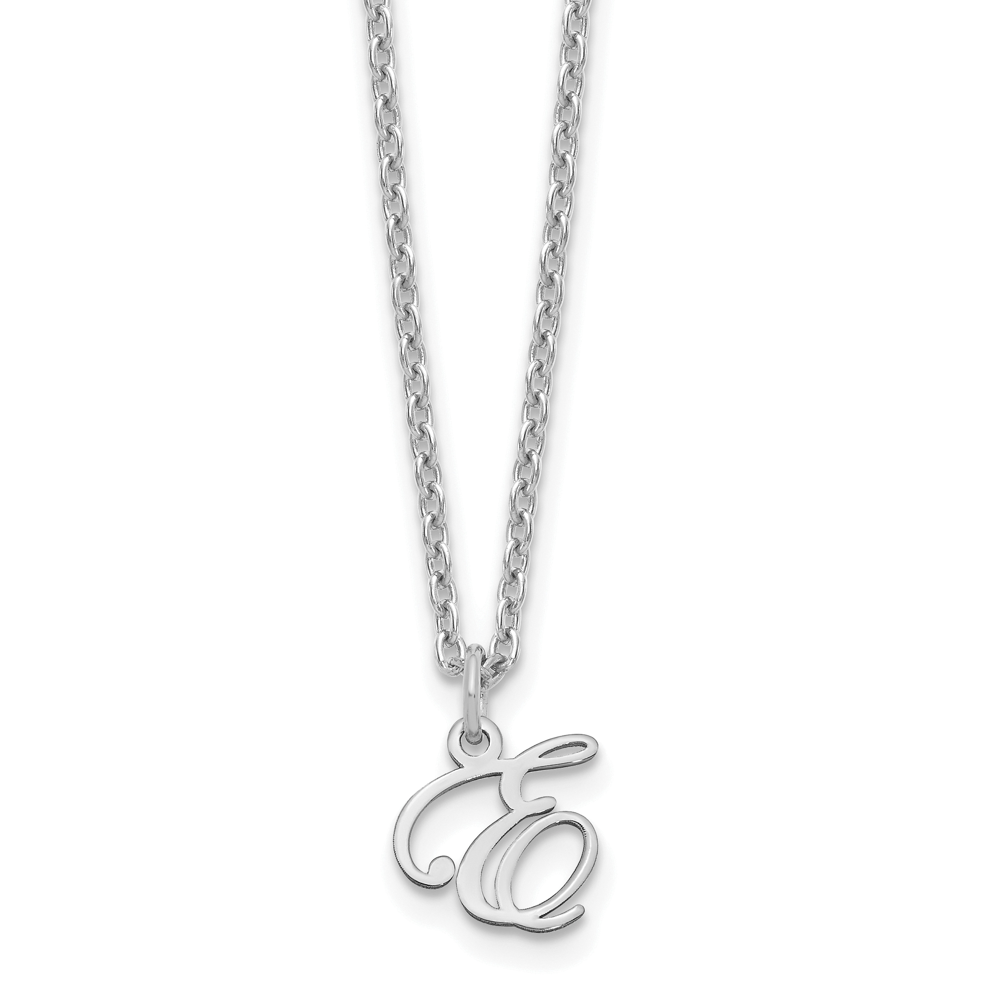Sterling Silver Rhodium-plated Letter E Initial Necklace (XNA756SS/E)